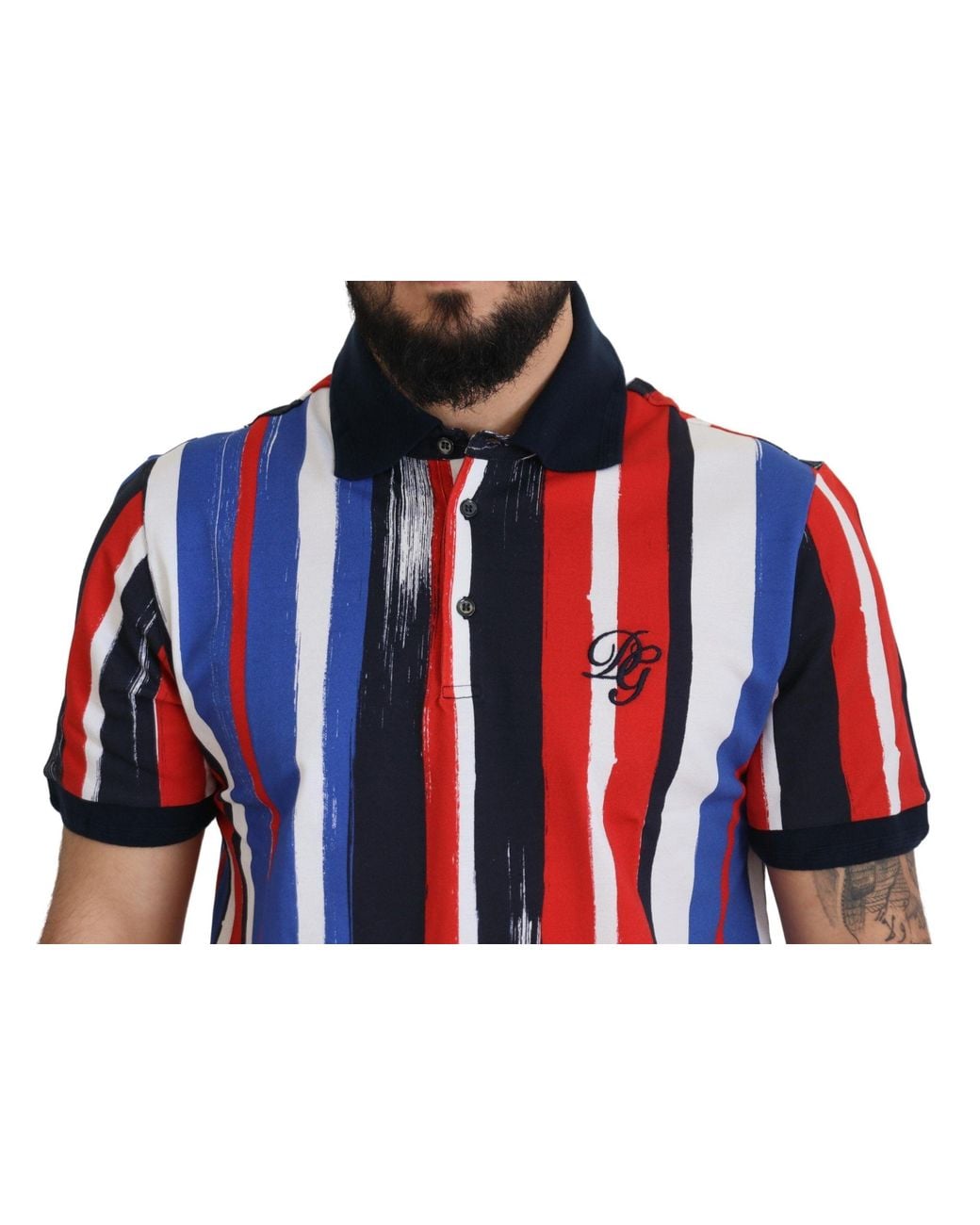 Dolce & Gabbana Red Multicolor Cotton Polo Top T-shirt for men