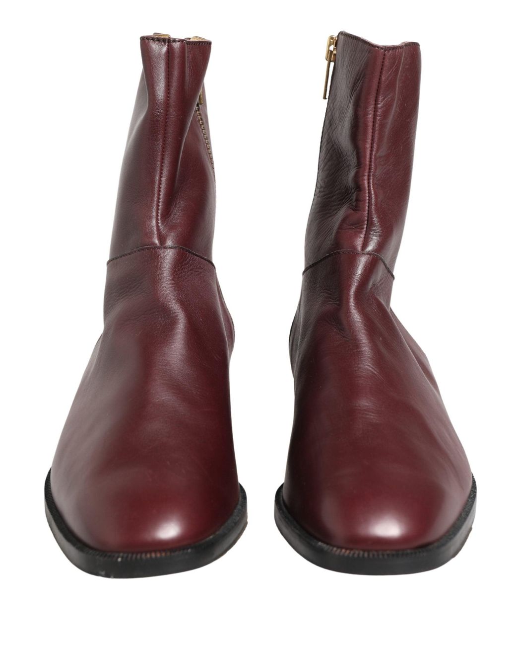 Dolce & Gabbana Purple Maroon Leather Flats Biker Ankle Boots Shoes