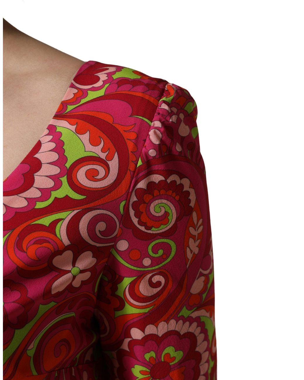 Dolce & Gabbana Red Paisley Floral Print Sheath Midi Dress