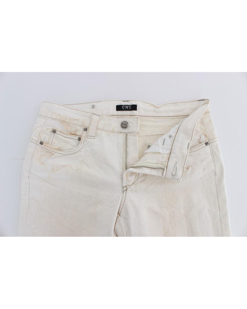 CoSTUME NATIONAL White Cotton Slim Fit Bootcut Jeans