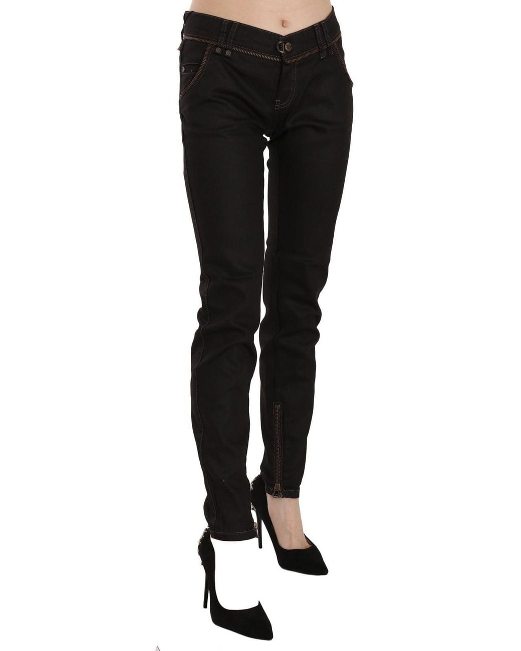 John Galliano Cotton Black Mid Waist Skinny Denim Jeans