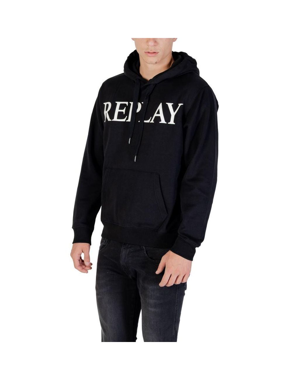 Replay Black Cotton Hoodie for men