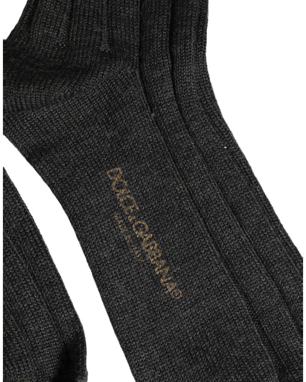 Dolce & Gabbana Black Wool Logo Calf Long Ribbed Accessory Socks Acrylic Alpaca Clothing