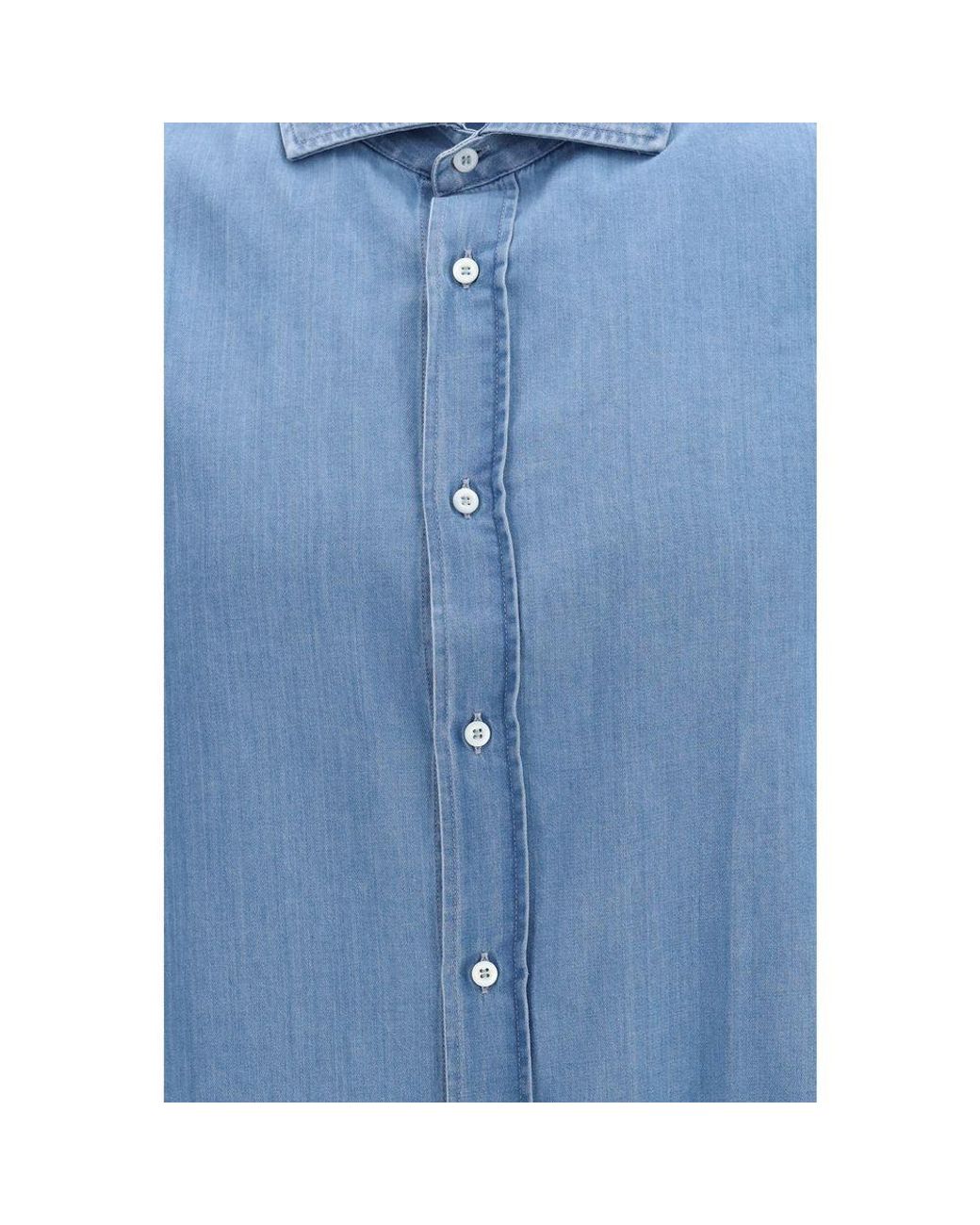 Brunello Cucinelli Blue Denim Shirt for men