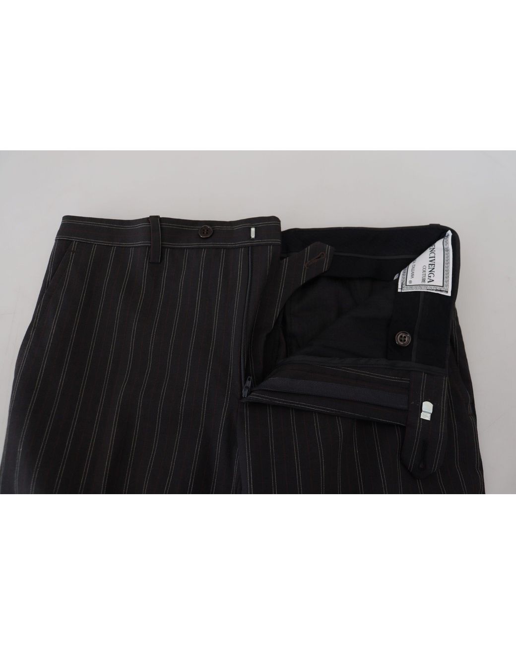 Bencivenga Black Elegant Striped Viscose Dress Pants For for men