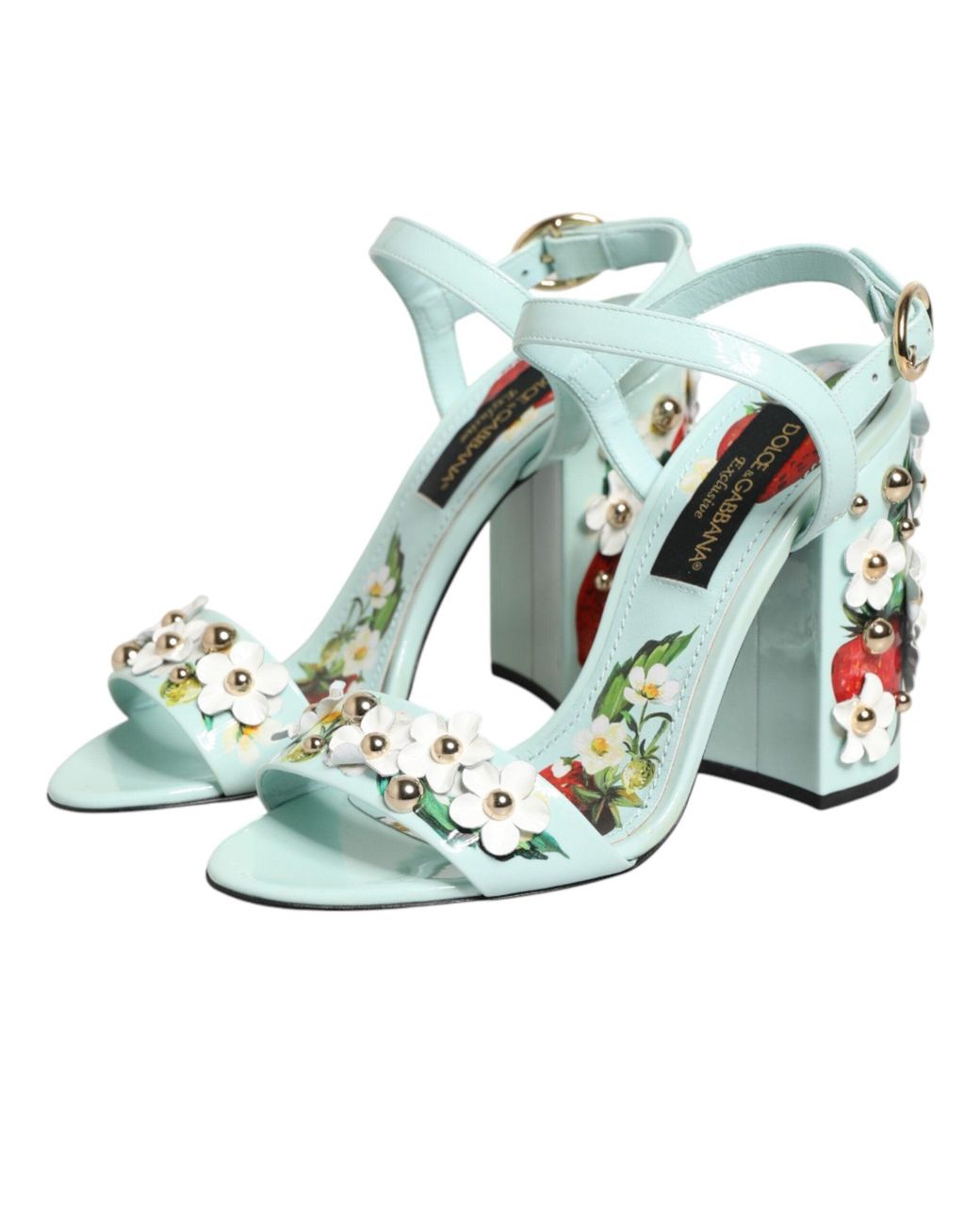 Dolce & Gabbana Green Mint Floral Studs Heels Sandals Shoes