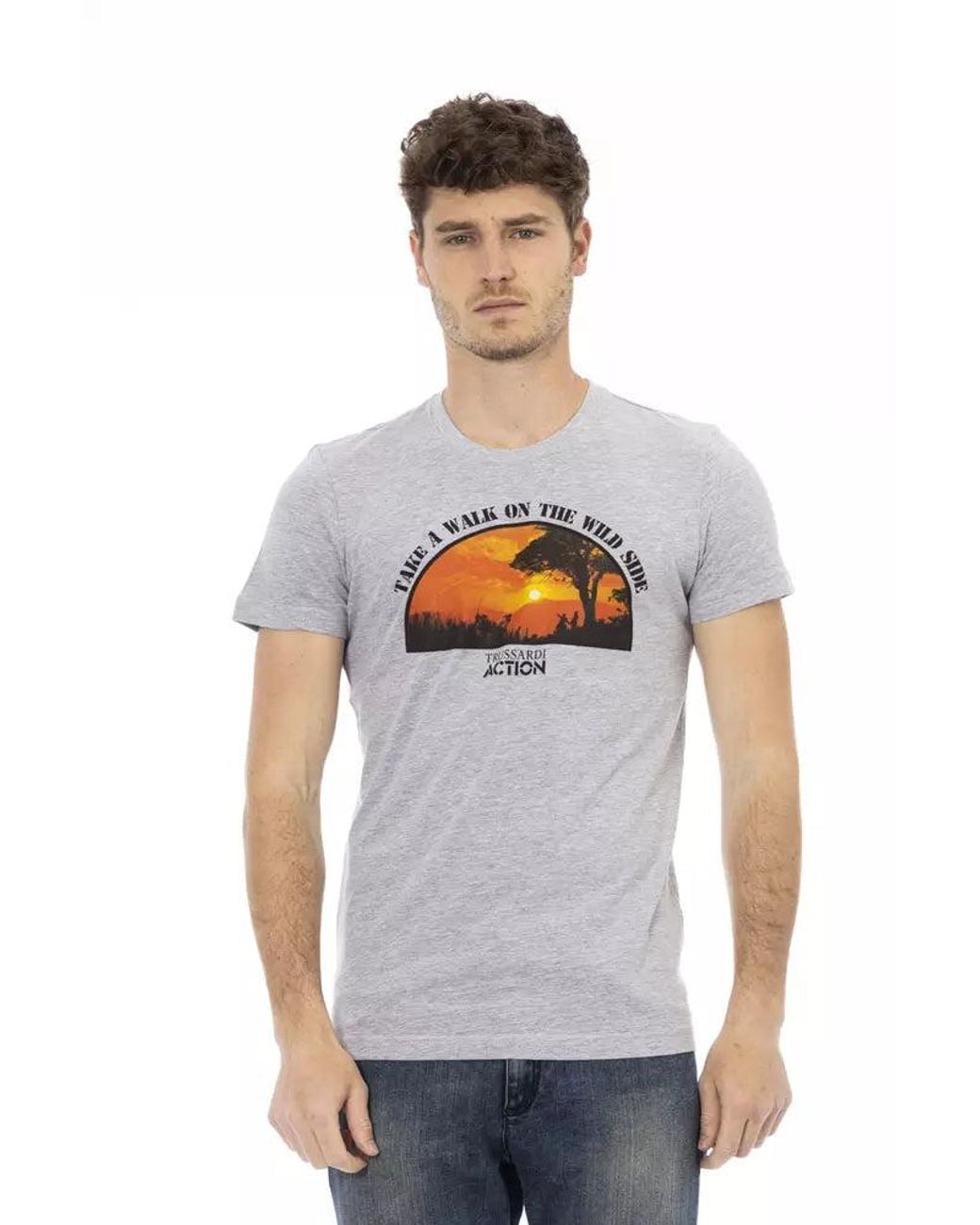 TRUSSARDI ACTION White Gray Cotton Men T for men