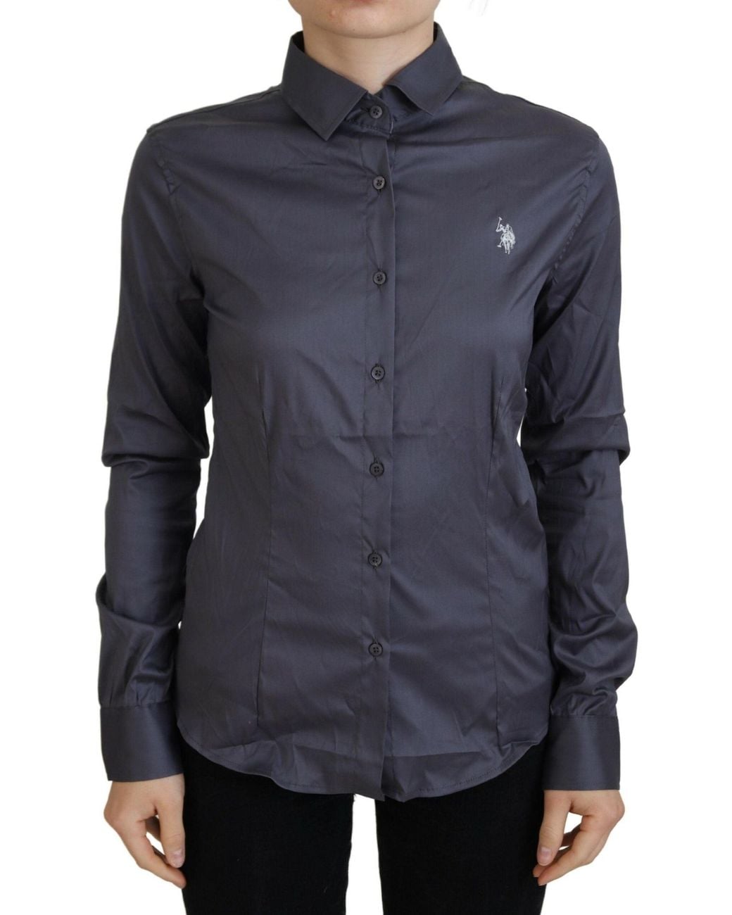 U.S. POLO ASSN. Blue Printed Long Sleeves Colla Top
