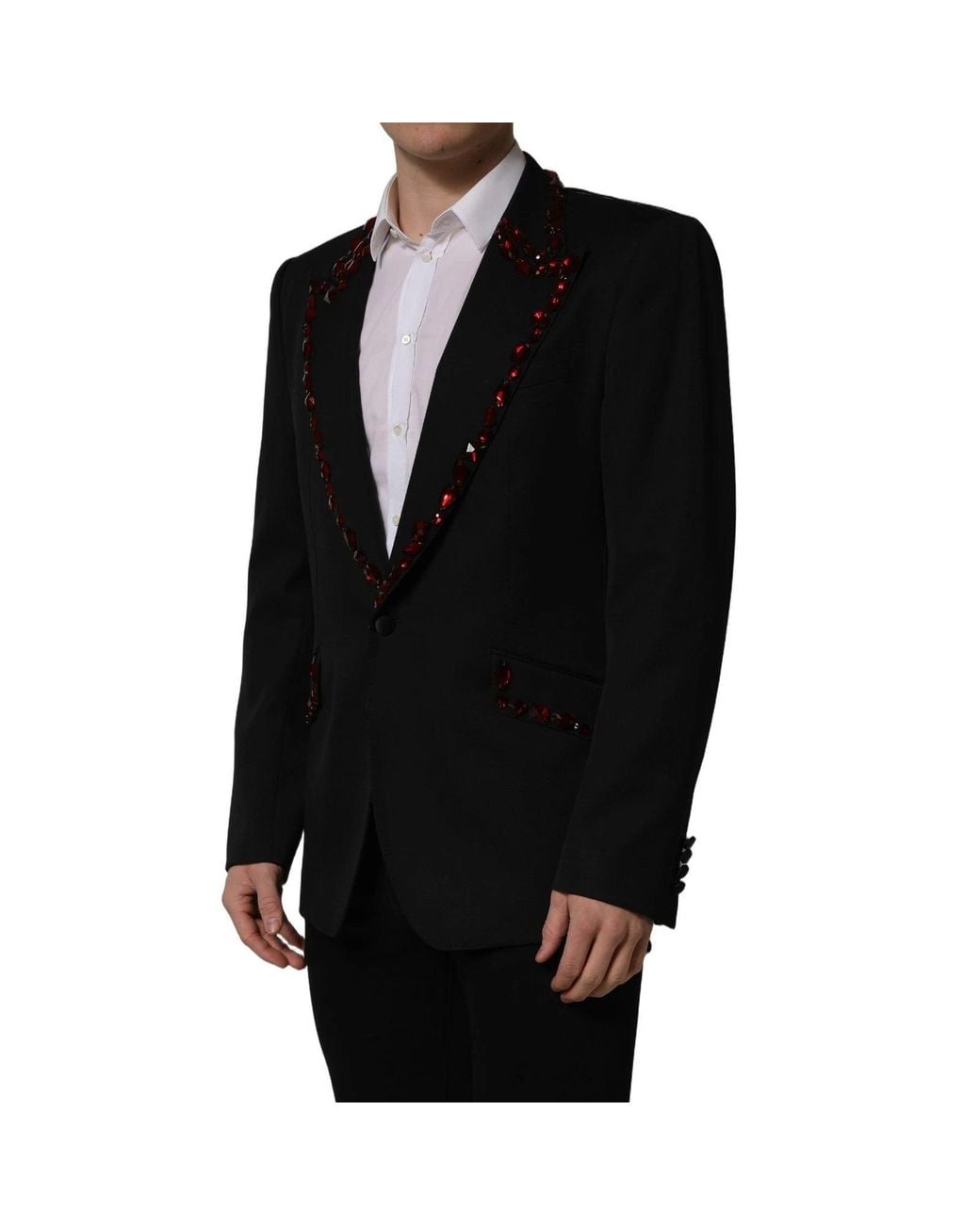 Dolce & Gabbana Black Crystal Embellished Coat Blazer Jacket for men