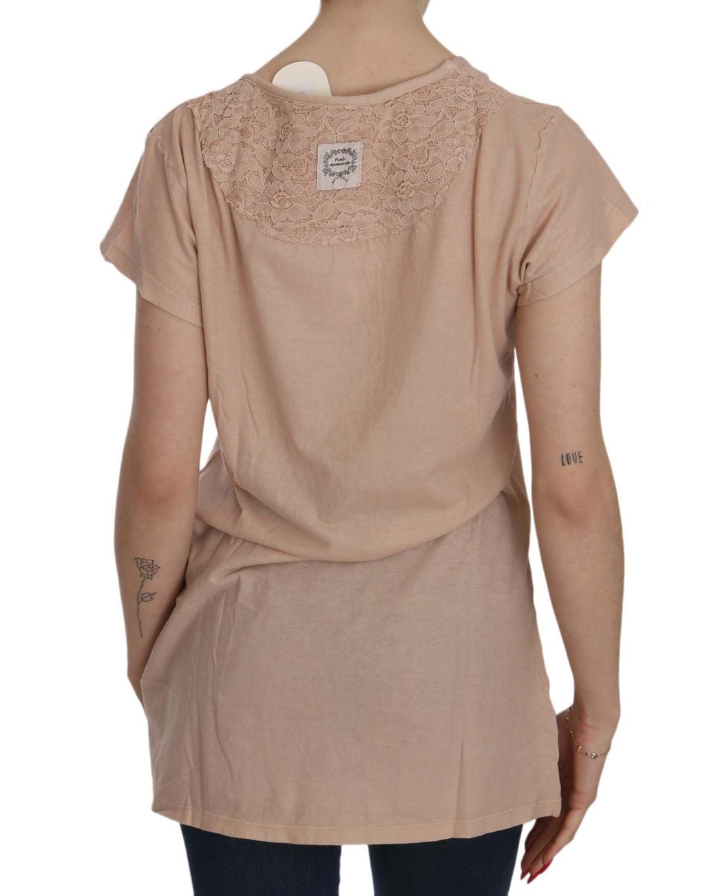 Pink Memories Multicolor Pink Cream Lace Short Sleeve Shirt Top Cotton Blouse
