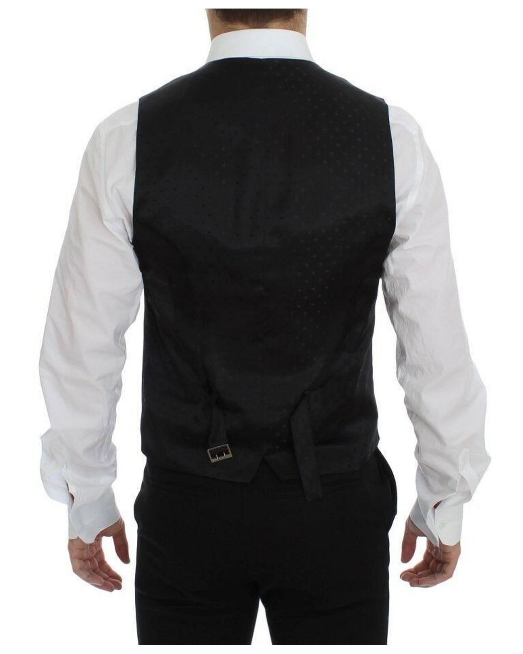 Dolce & Gabbana Black Dolce Gabbana Wool Logo Dress Gilet Vest for men