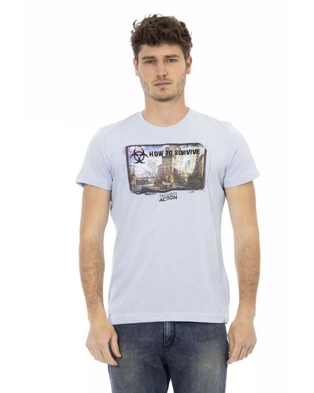 TRUSSARDI ACTION White Light Blue Cotton Men T for men