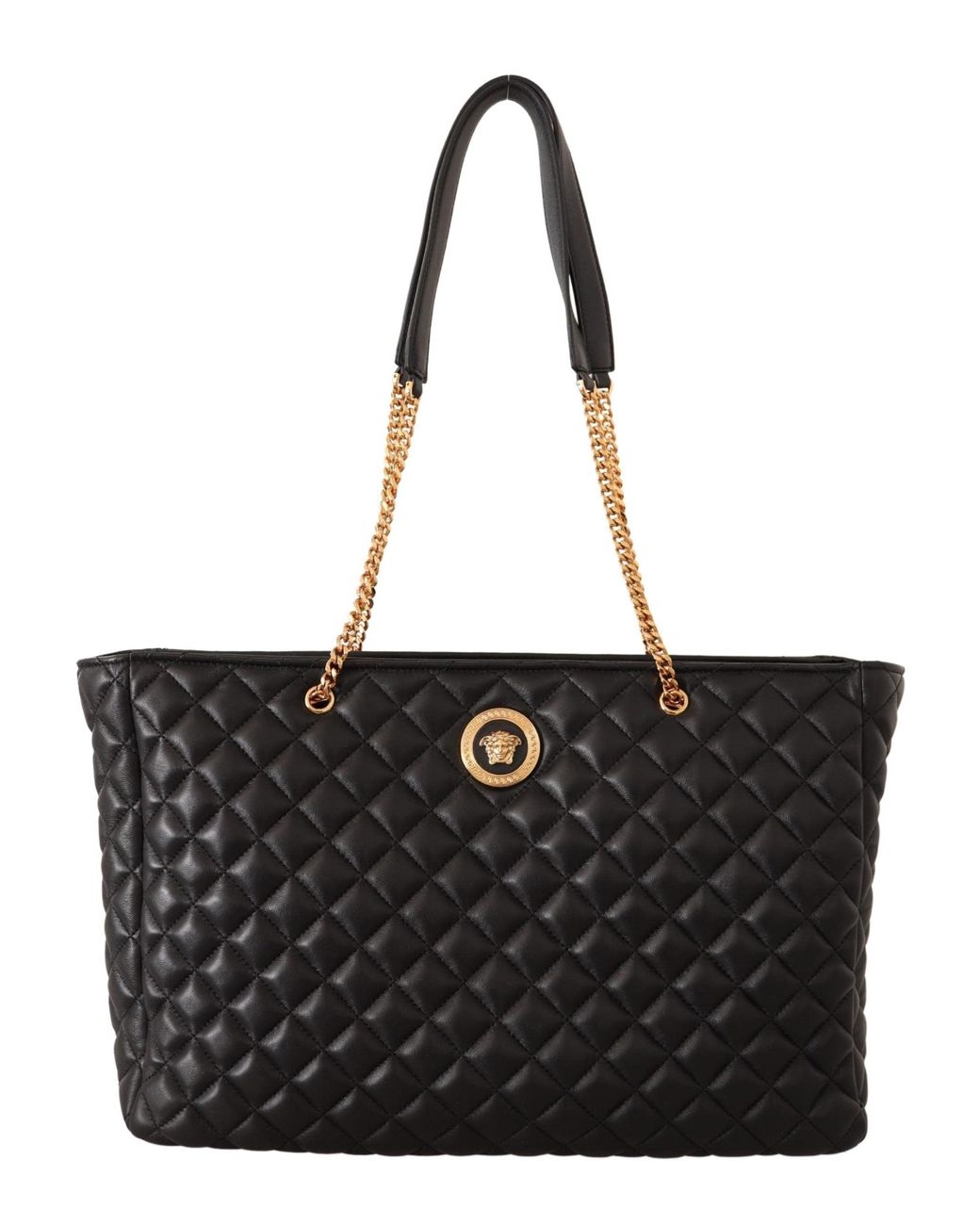 Versace Black Quilted Nappa Leather Medusa Shoulder Bag | Lyst