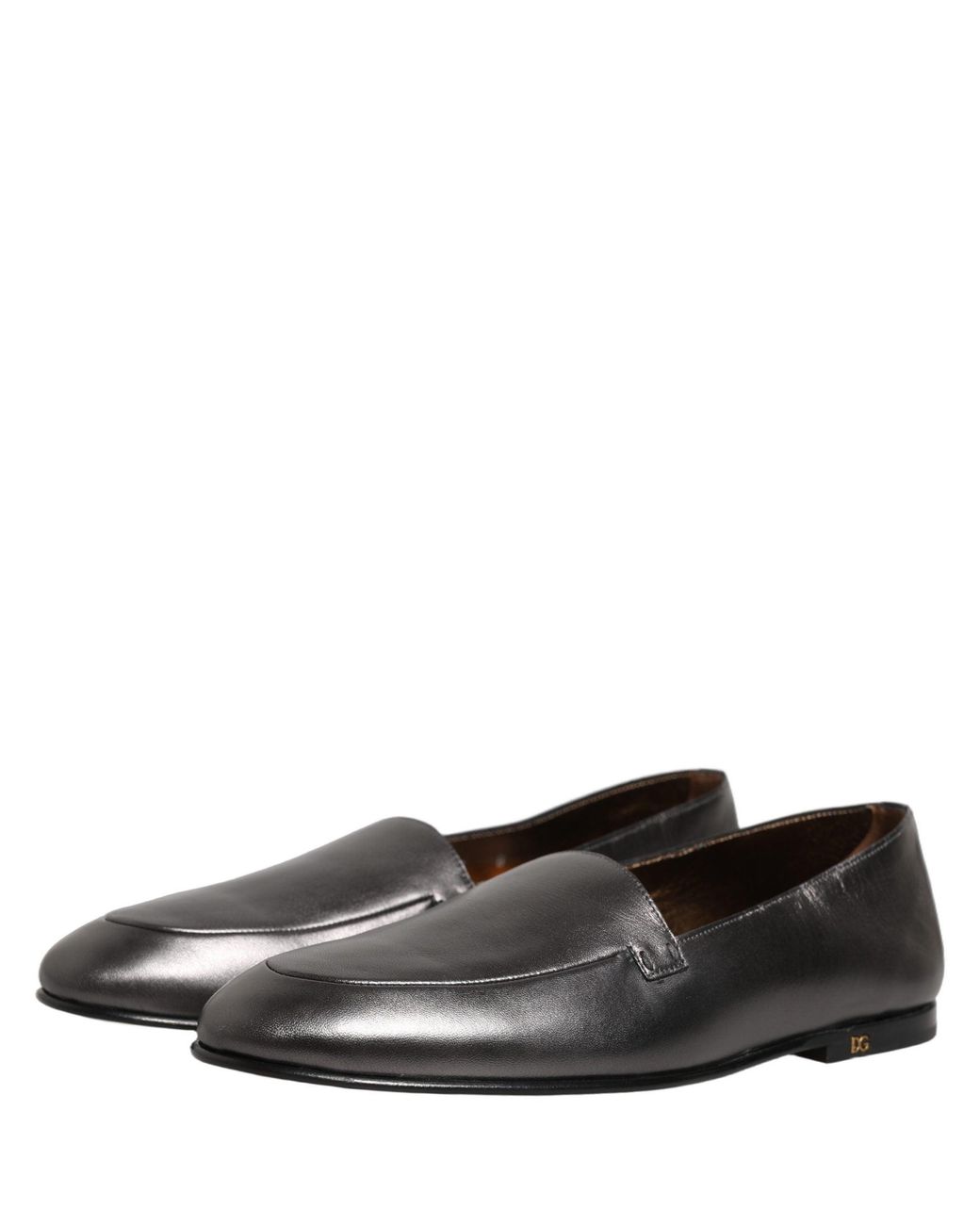 Dolce & Gabbana Gray Silver Leather Dg Logo Slip On Loafers Shoes for men