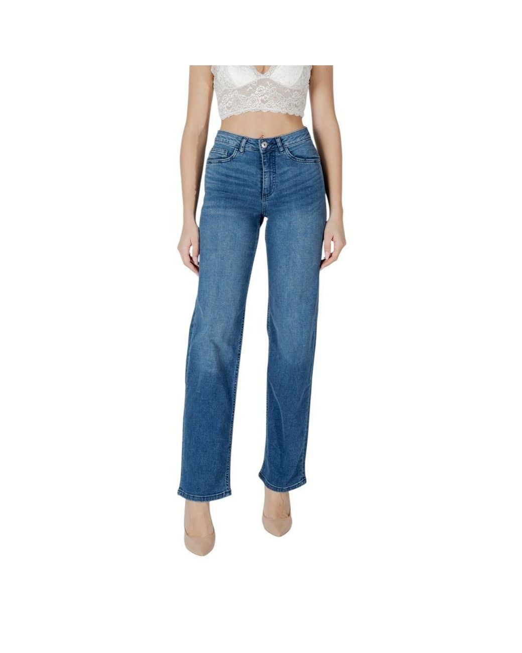 Ichi Blue Cotton Relaxed Fit Jeans