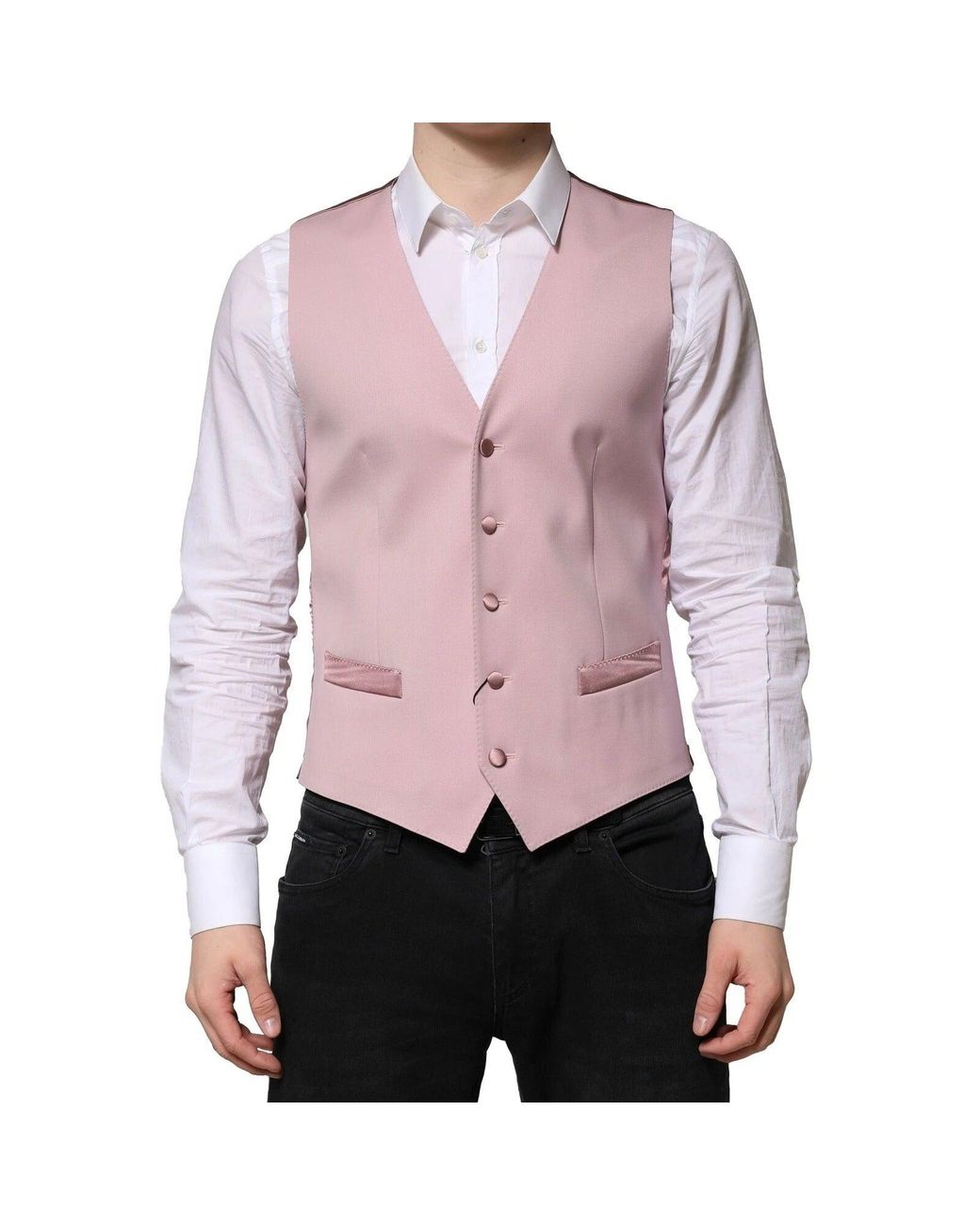 Dolce & Gabbana Pink Wool Dress Formal Men Waistcoat Vest for men