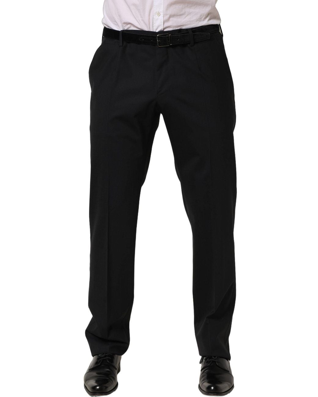 Dolce & Gabbana Black Wool Tapered Leg Dress Trouser Pants Virgin Elastane for men