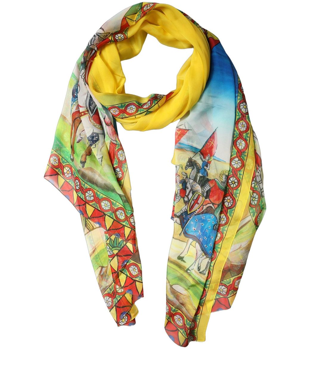 Dolce & Gabbana Blue Multicolor Silk Printed Shawl Stole Scarf