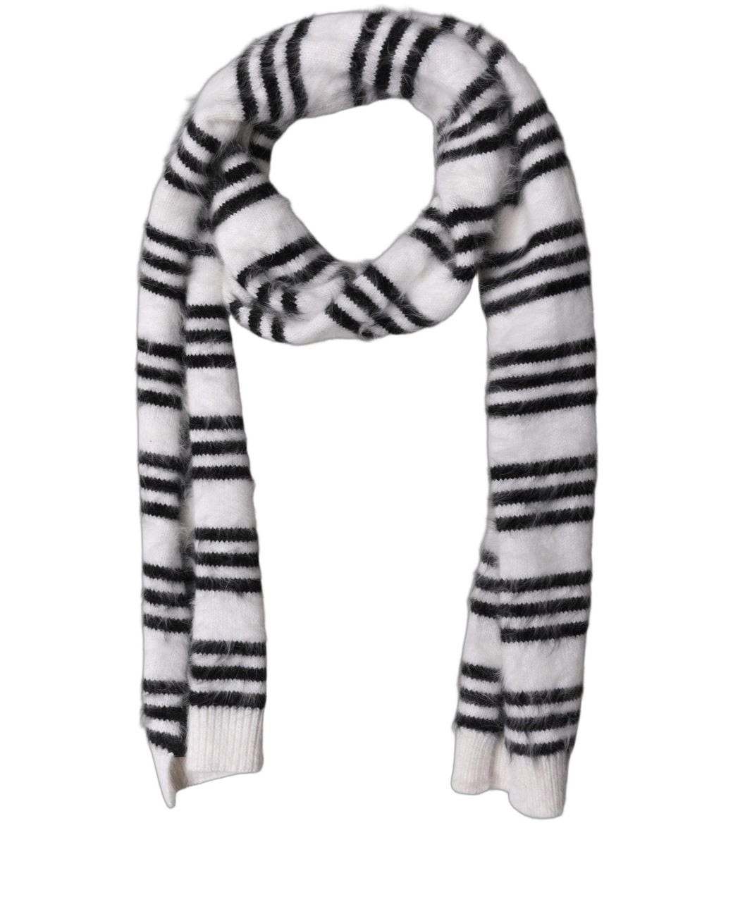 Dolce & Gabbana White Black Striped Skinny Neck Warmer Scarf