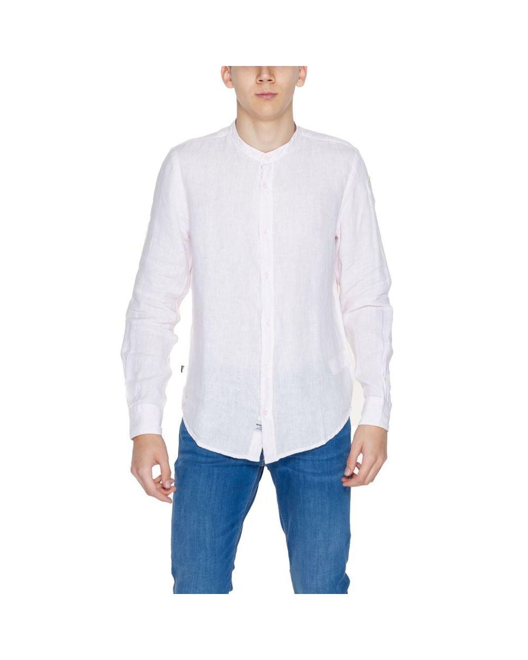 Blauer White Multicolor Linen Dress Shirt for men