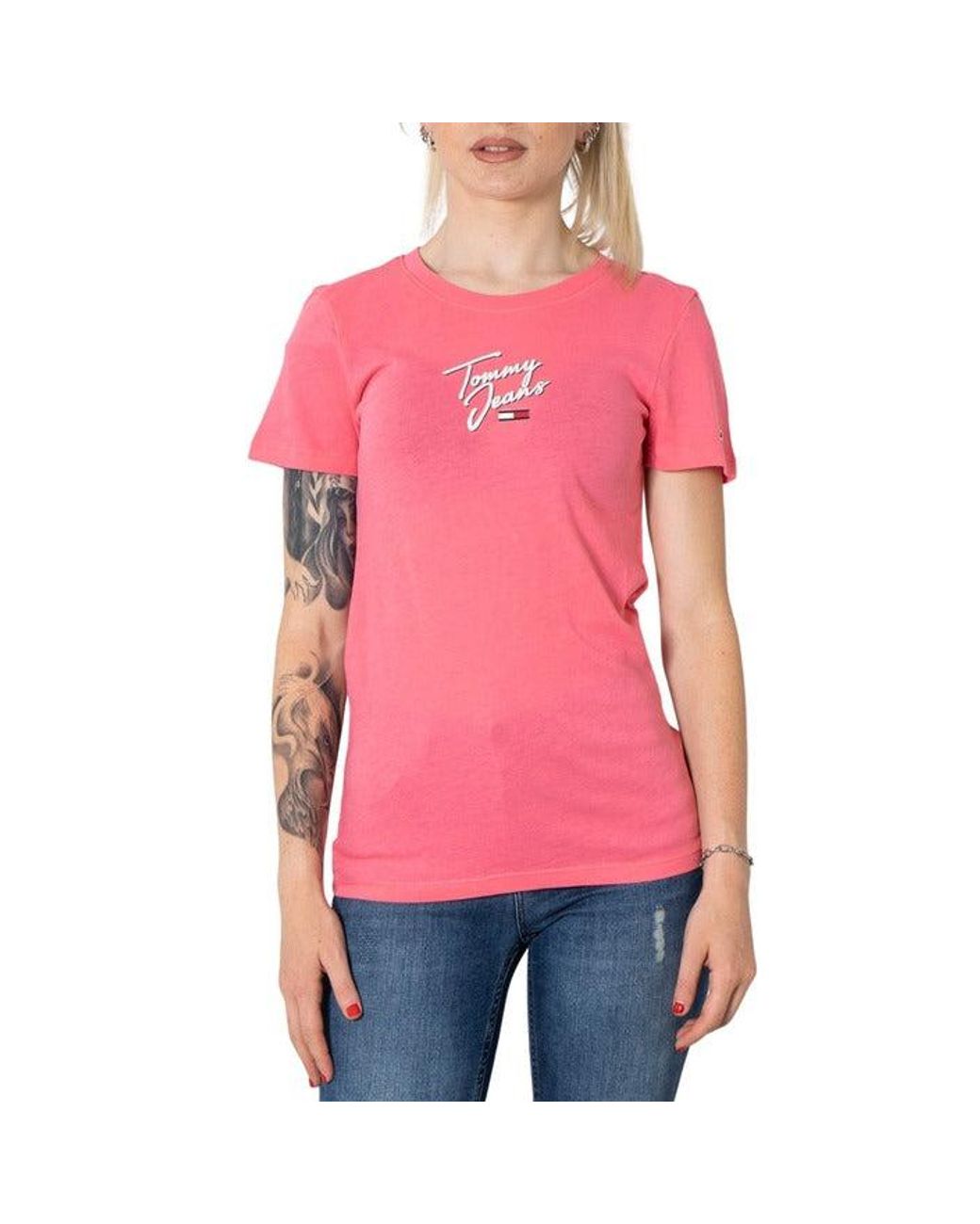 TOMMY HILFIGER JEANS Denim T-shirt in Pink - Lyst