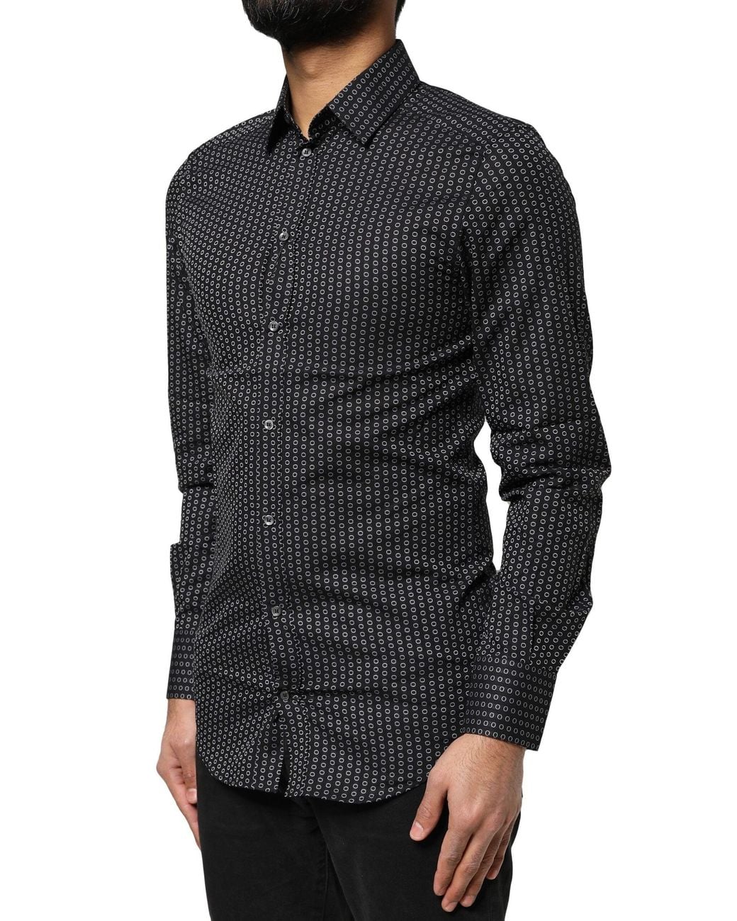 Dolce & Gabbana Black Patterned Cotton Dress Shirt for men