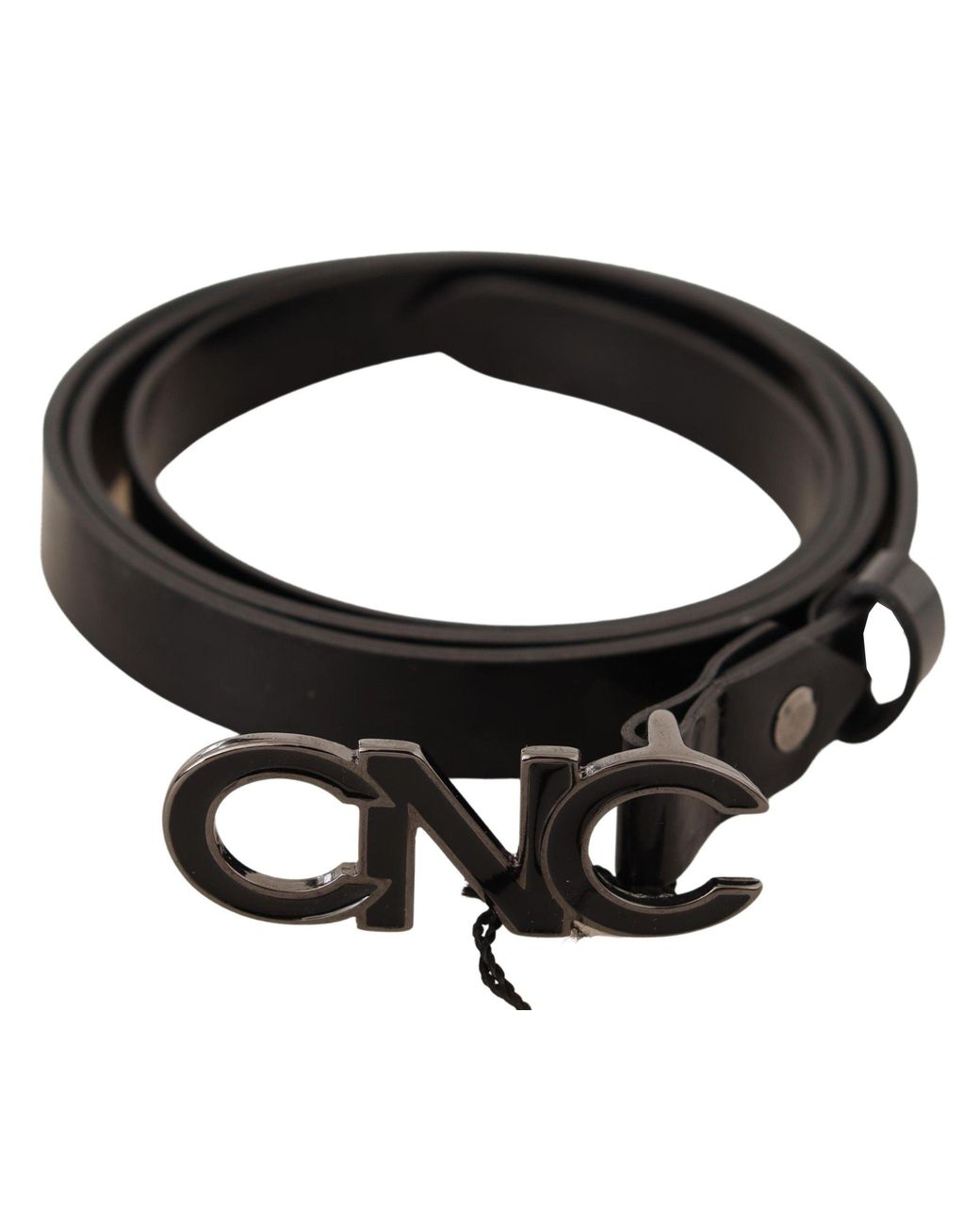 CoSTUME NATIONAL Black Leather Letter Logo Buckle Belt