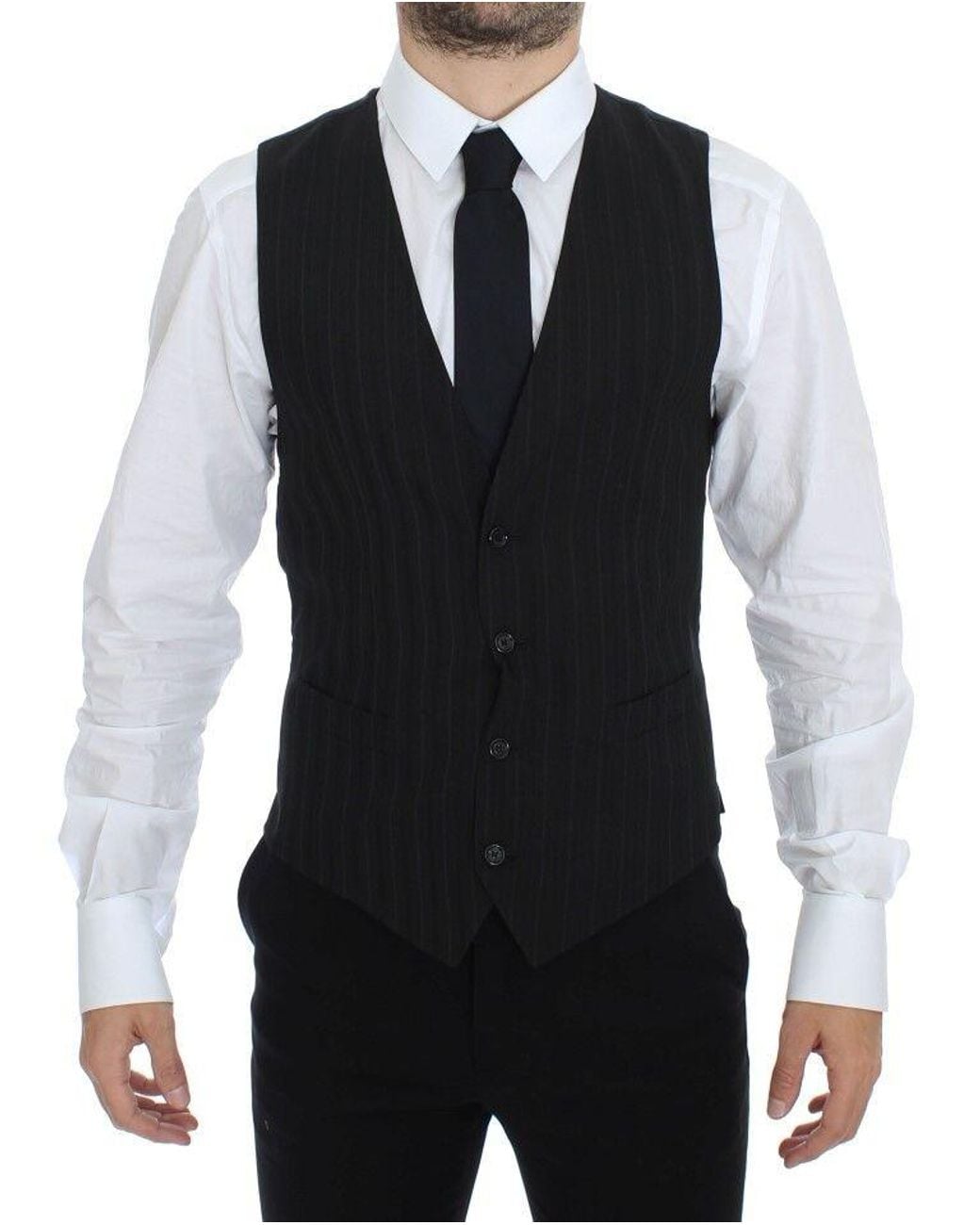 Dolce & Gabbana Blue Dolce Gabbana Black Striped Stretch Dress Vest Gilet for men