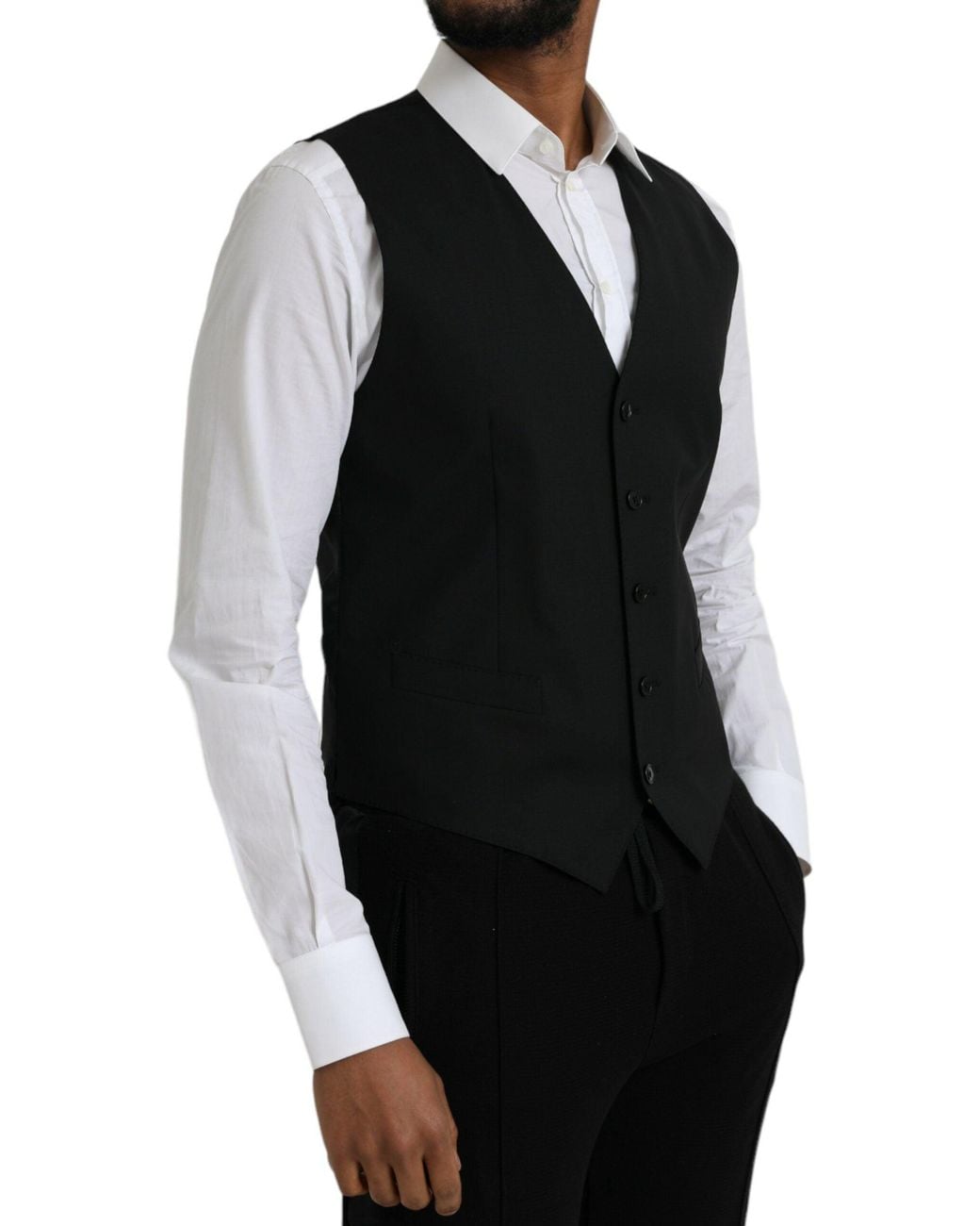 Dolce & Gabbana Black Wool Formal Dress Waistcoat Vest for men