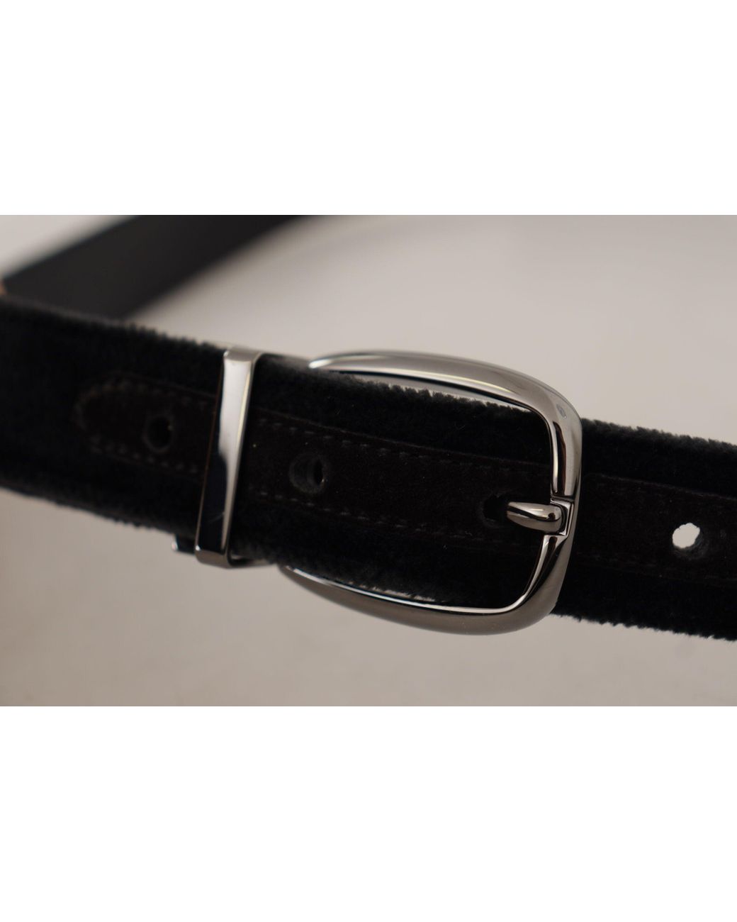 Dolce & Gabbana Black Velvet Classic Logo Engraved Metal Belt for men