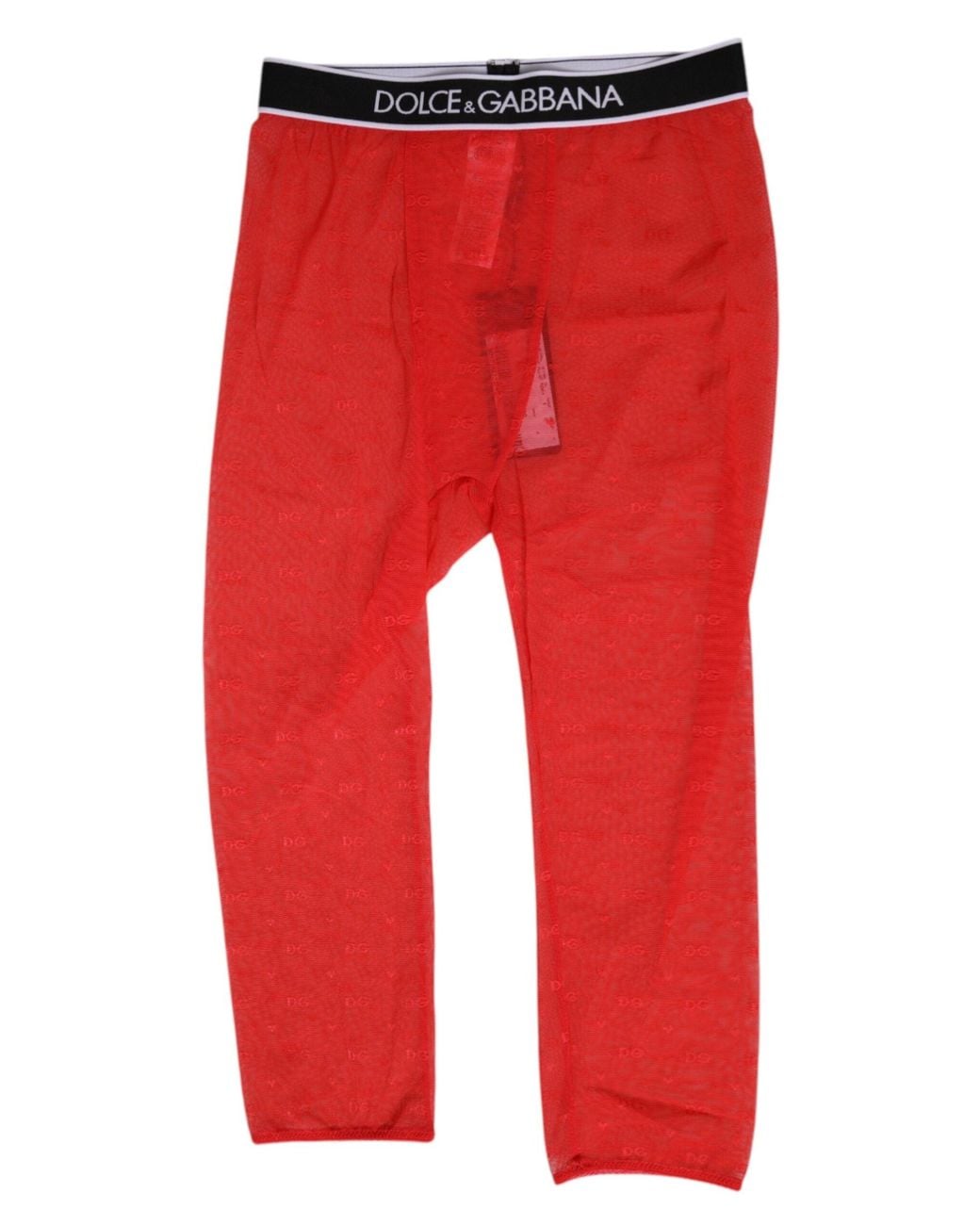 Dolce & Gabbana Red Logo Lace Tight Midi Trousers Underwear Nylon Elastane