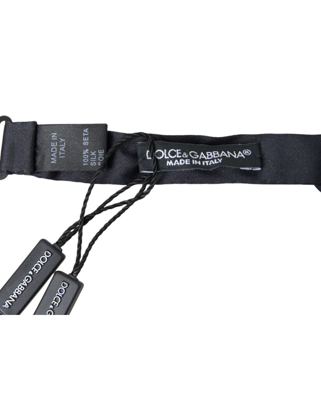 Dolce & Gabbana White Dark Silk Satin Adjustable Neck Papillon Bow Tie for men