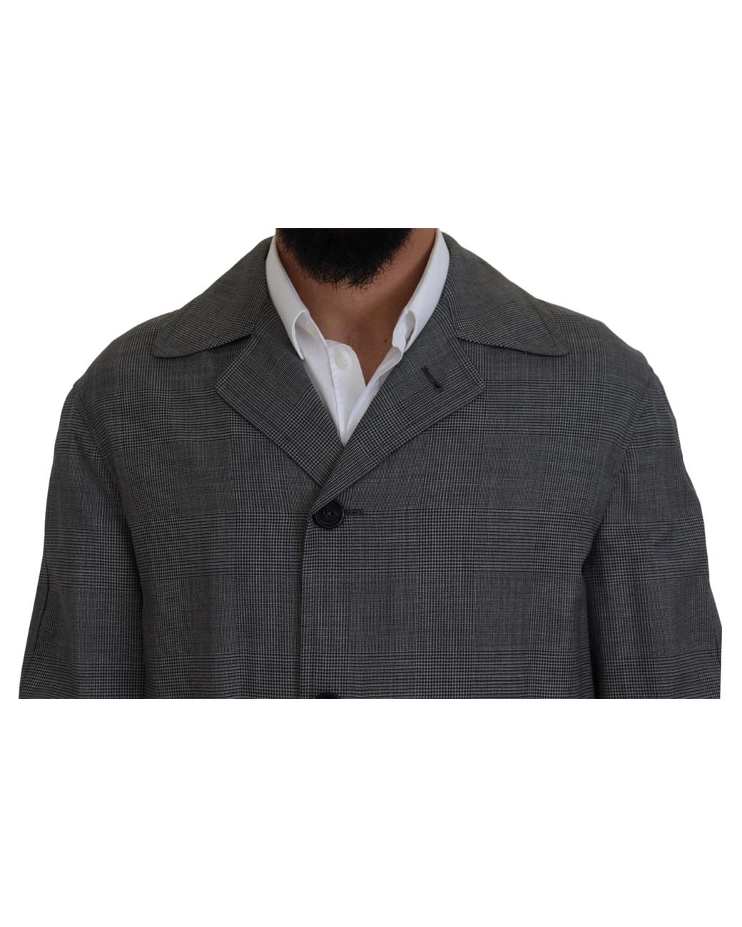 Dolce & Gabbana Black Elegant Plaid Trench Coat for men