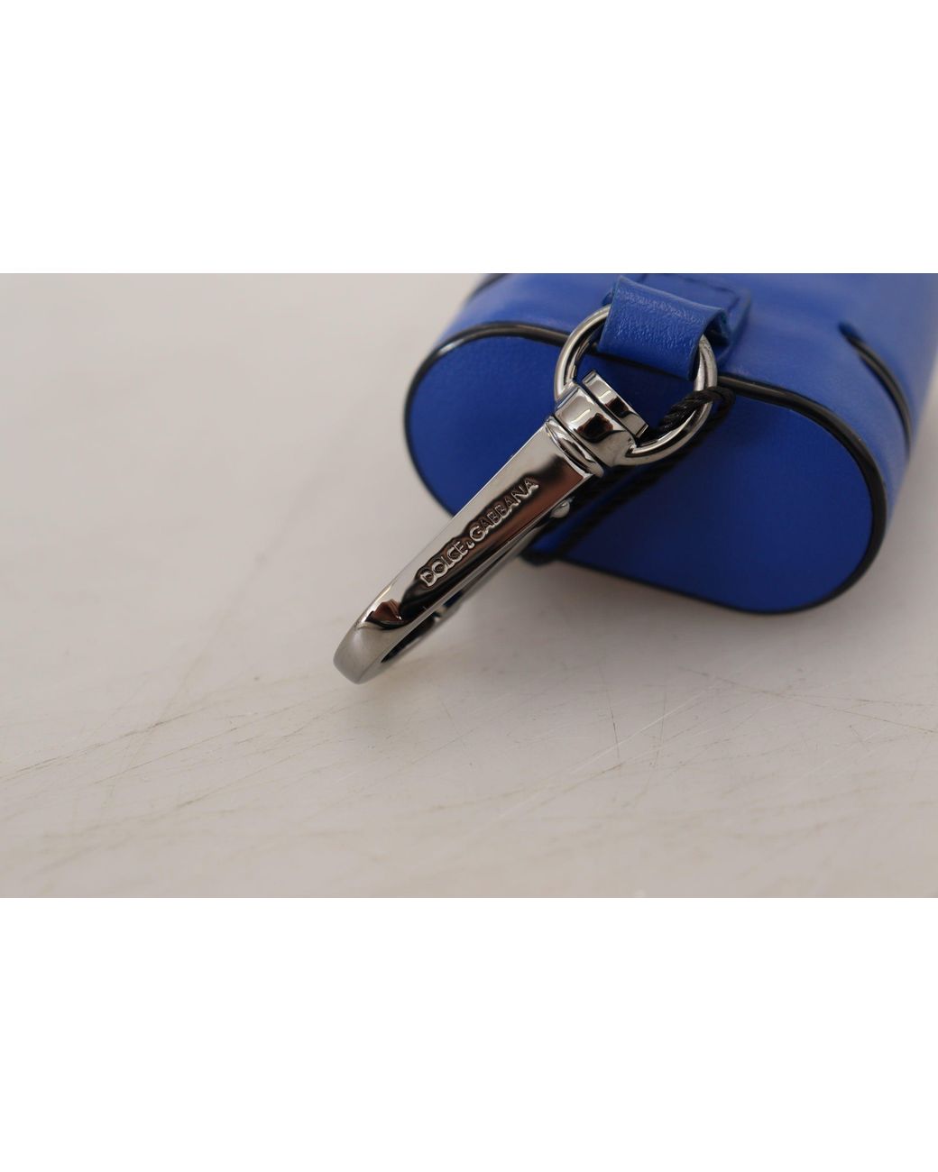 Dolce & Gabbana Blue Leather Silver Metal Logo Airpods Case