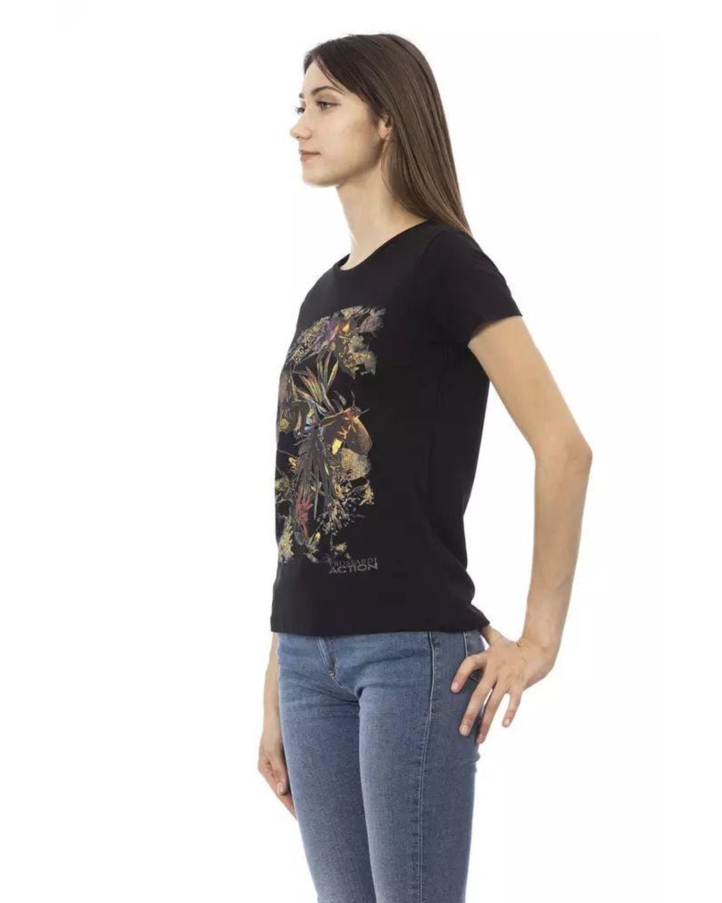 TRUSSARDI ACTION Black Elegant Short Sleeve Couture Tee