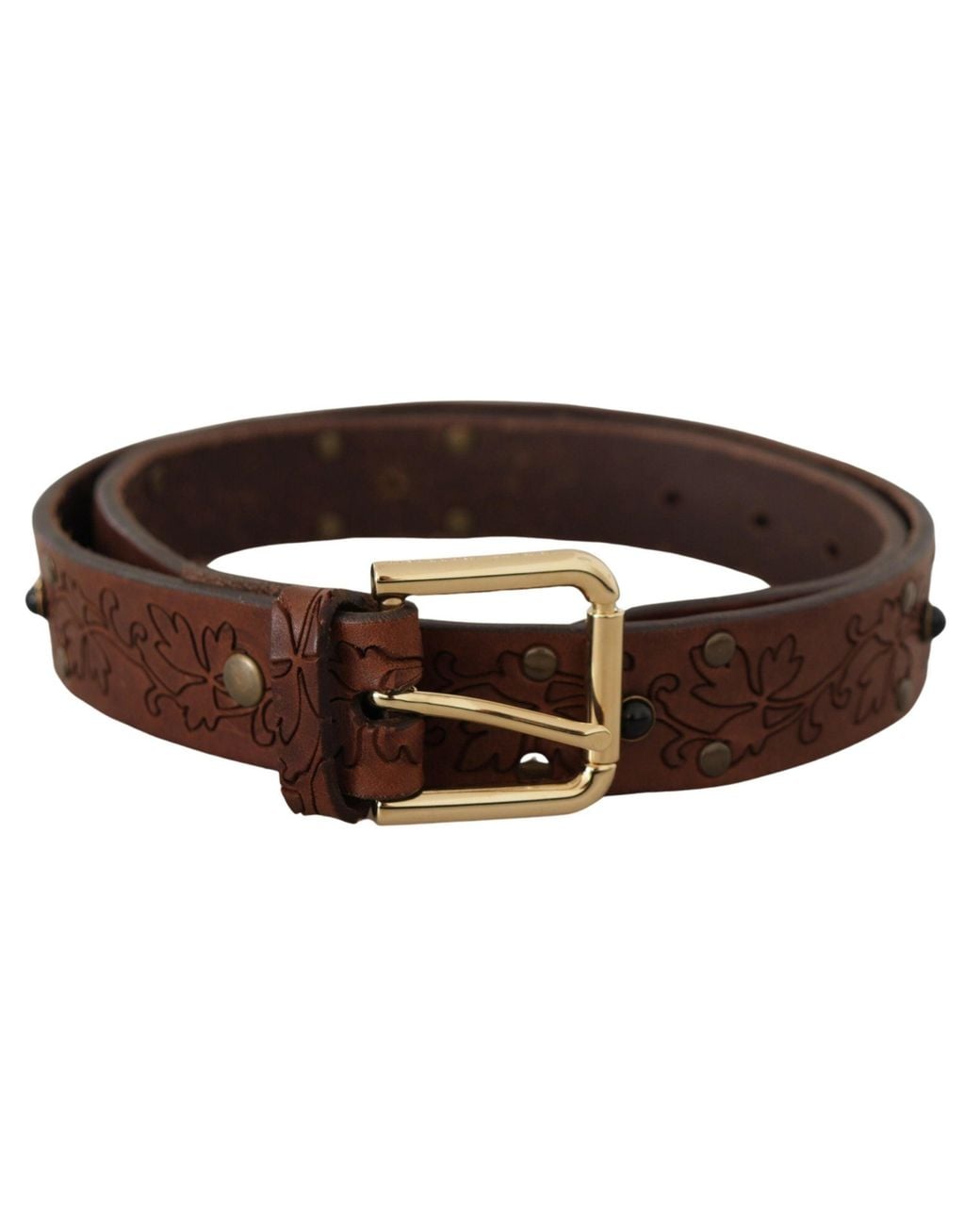Dolce & Gabbana Black Leather Floral Studded Metal Buckle Belt for men