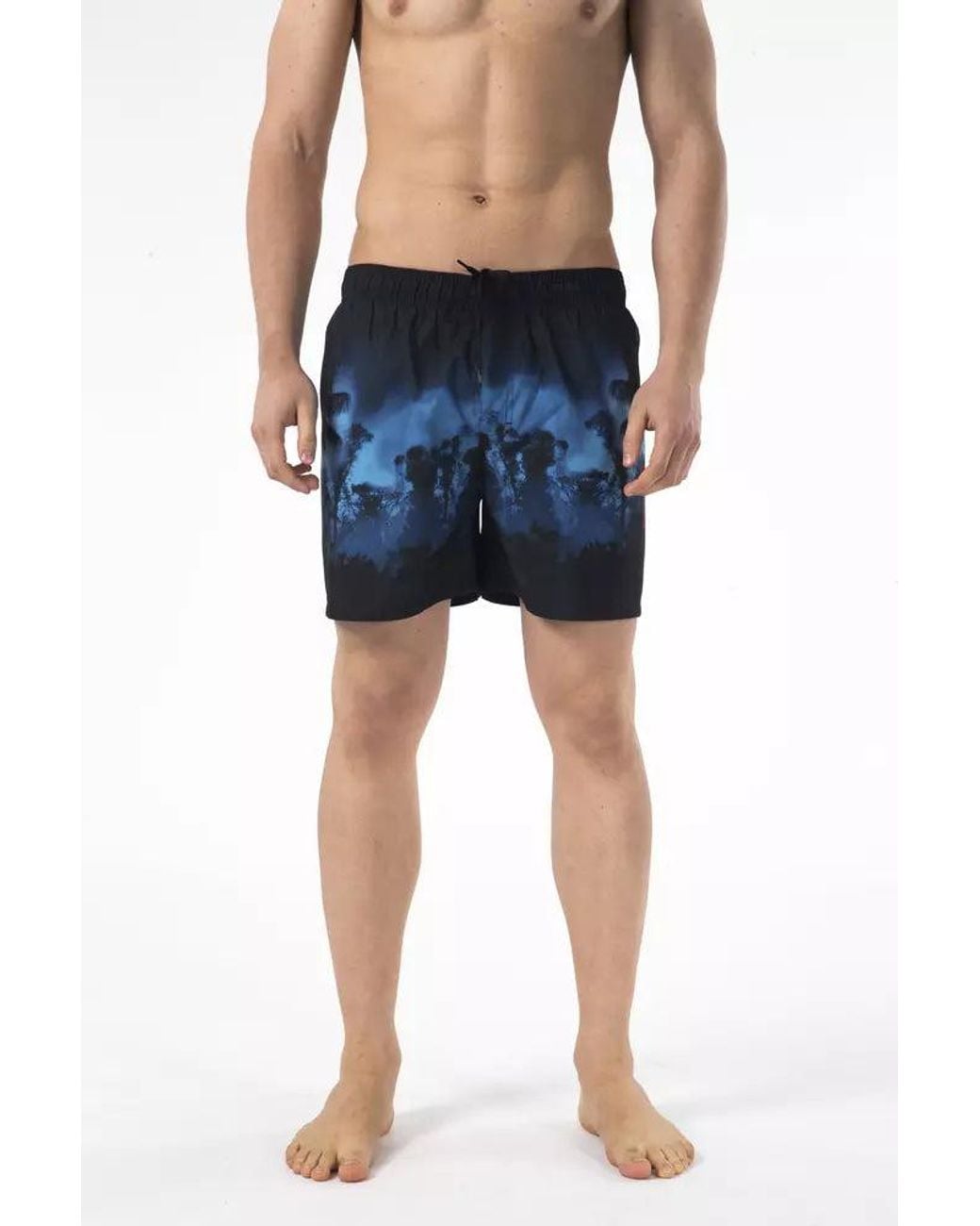 Just Cavalli Blue Swim Trunks Allover Print for men