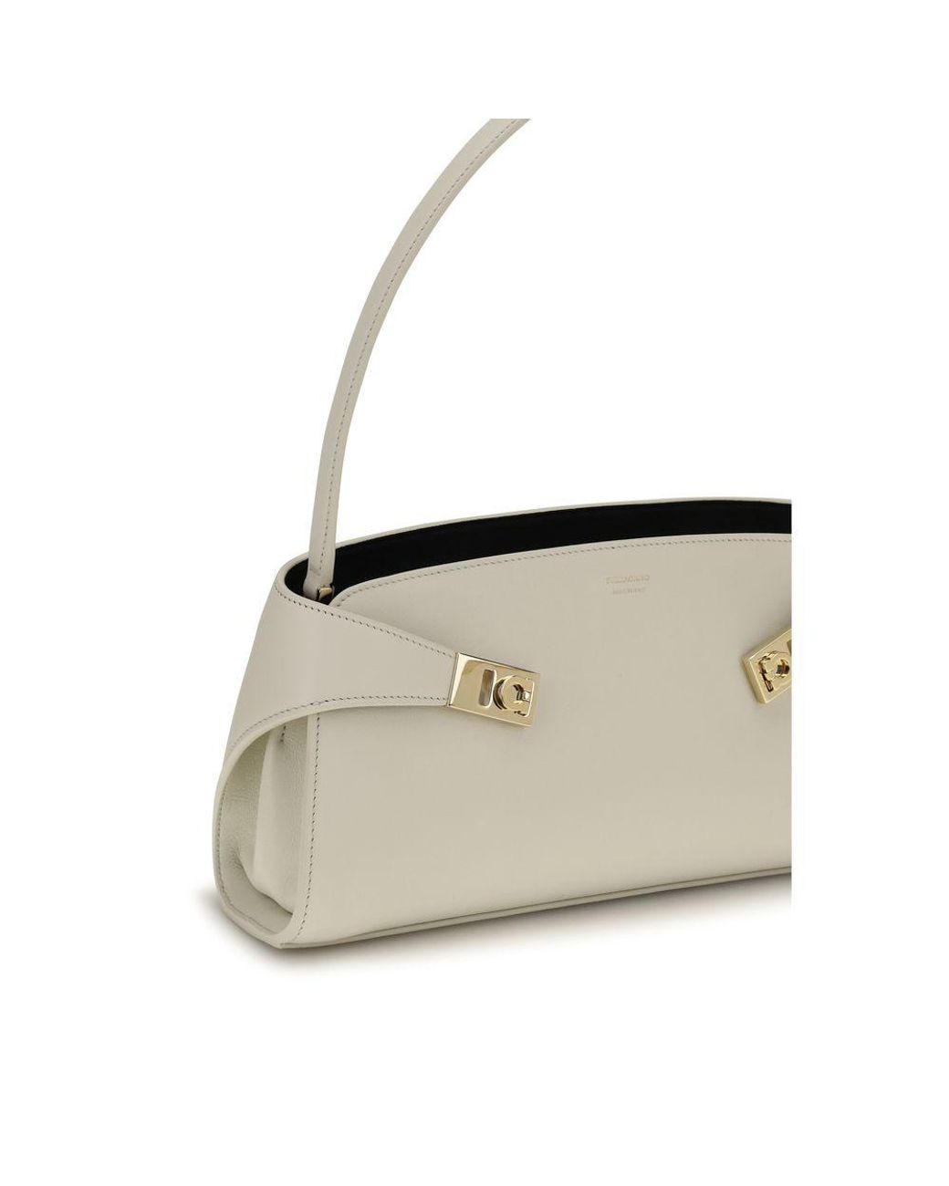 Ferragamo White Beige Calf Leather Bos Taurus Shoulder Bag