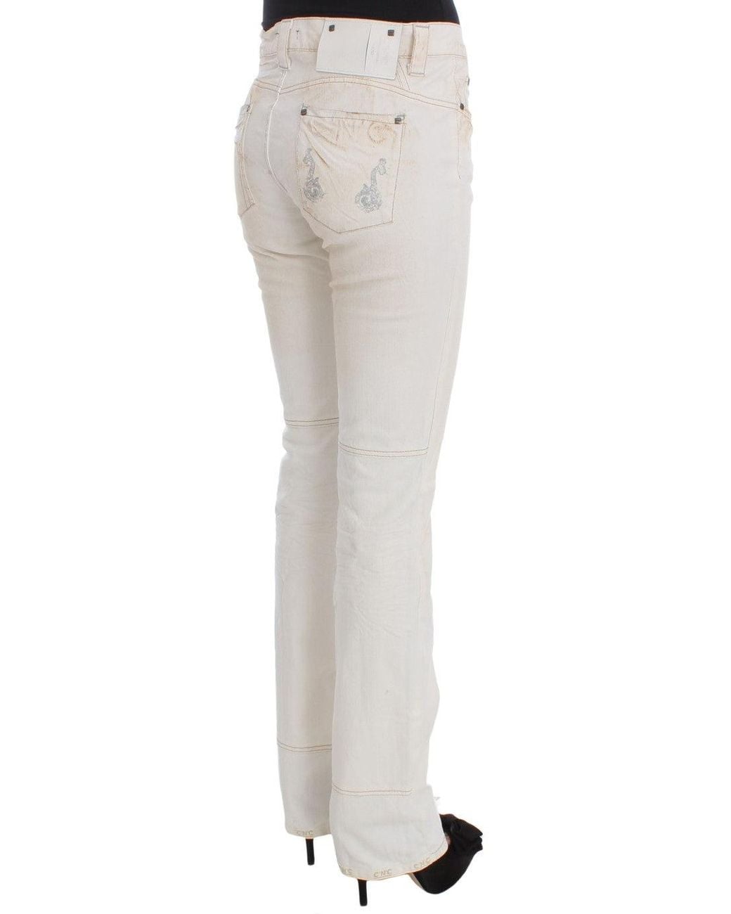 CoSTUME NATIONAL White Cotton Slim Fit Bootcut Jeans