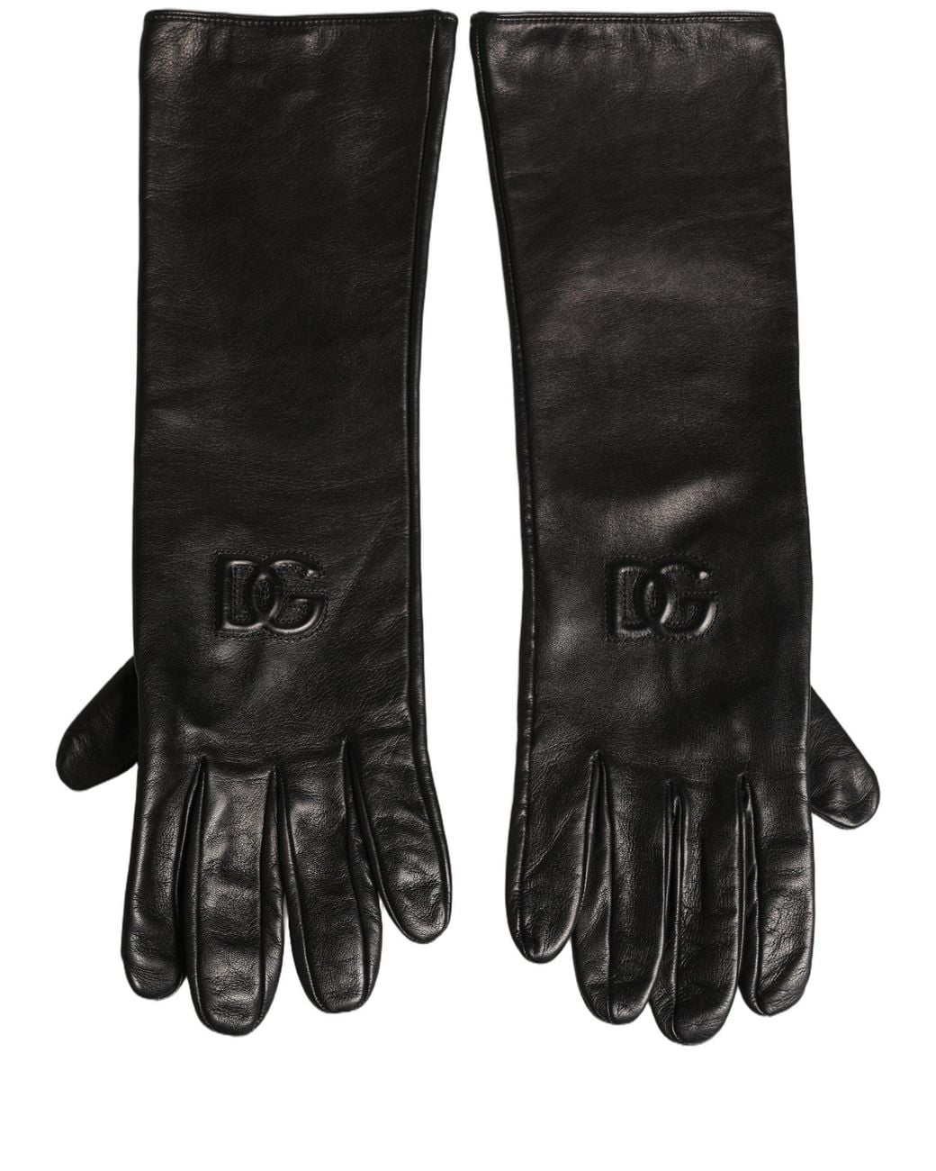 Dolce & Gabbana Black Genuine Leather Embossed Dg Logo Gloves