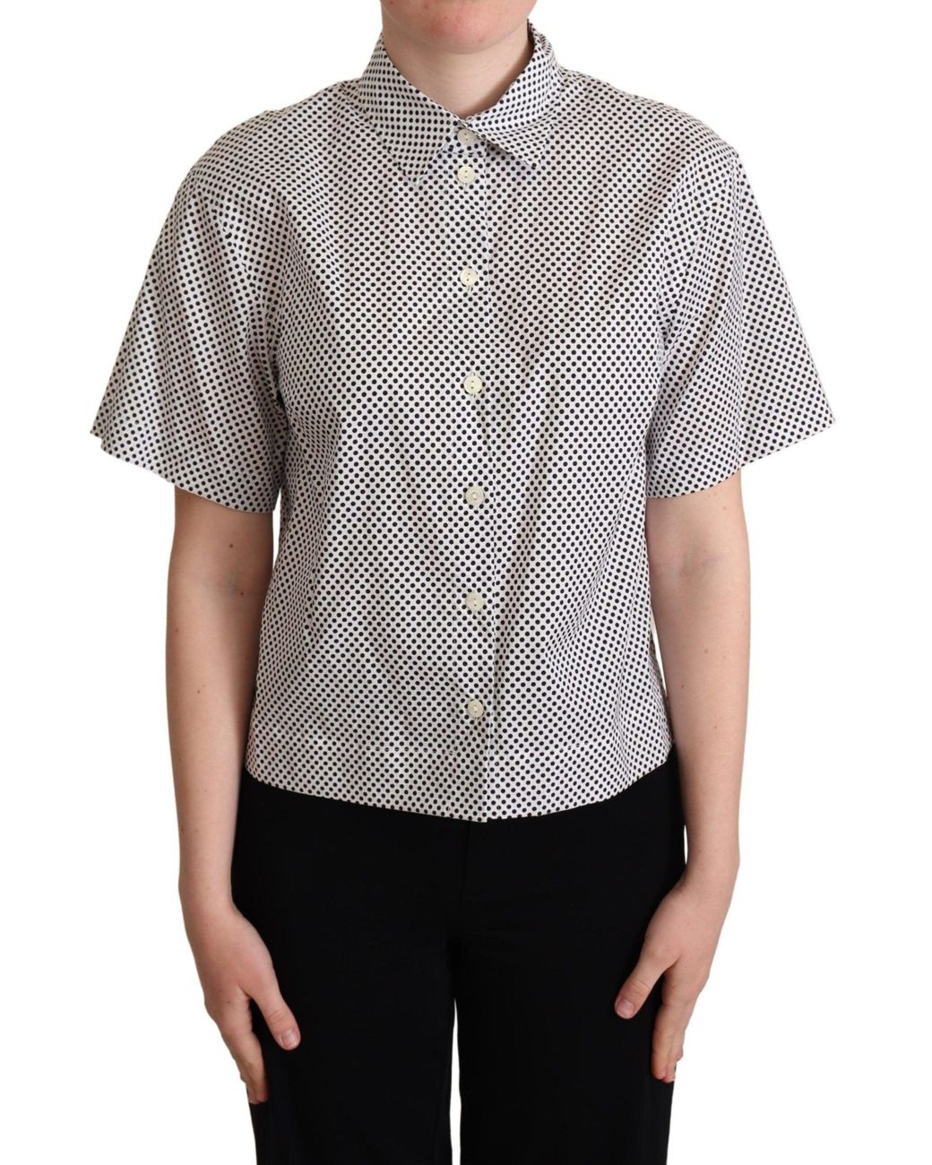 Dolce & Gabbana Gray Polka Dot Collared Shirt