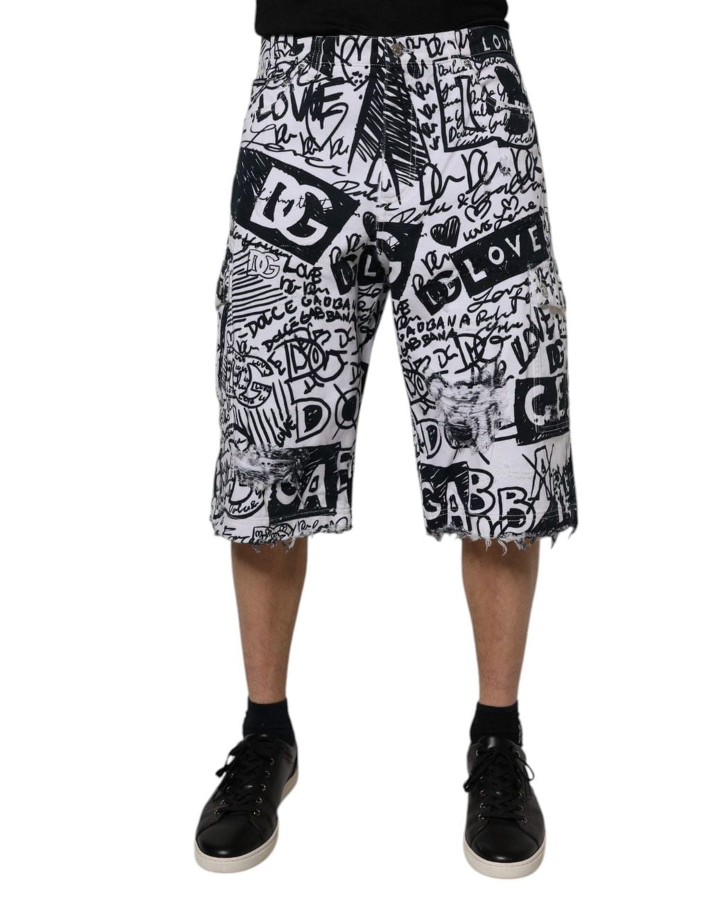 Bermuda Shorts with Graffiti Logo Print