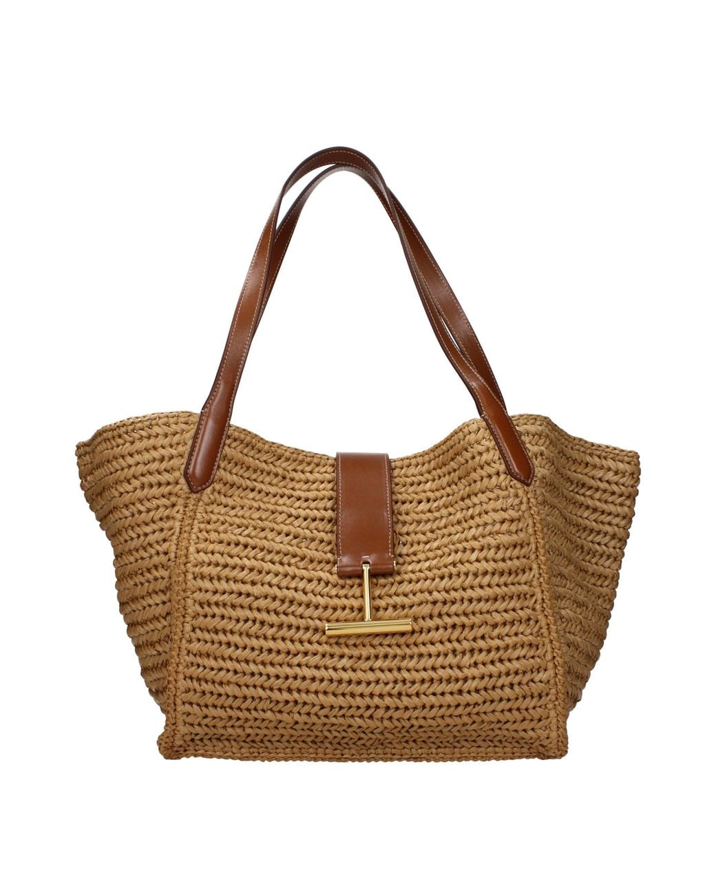Tom Ford Brown Beige Raffia Shoulder Bag