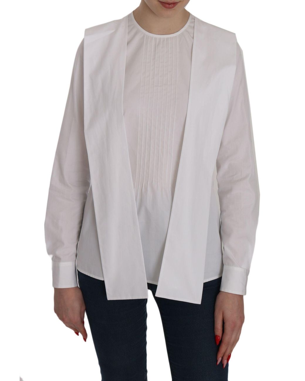 DSquared² Gray White Crew Neck Long Sleeve Cotton Blouse