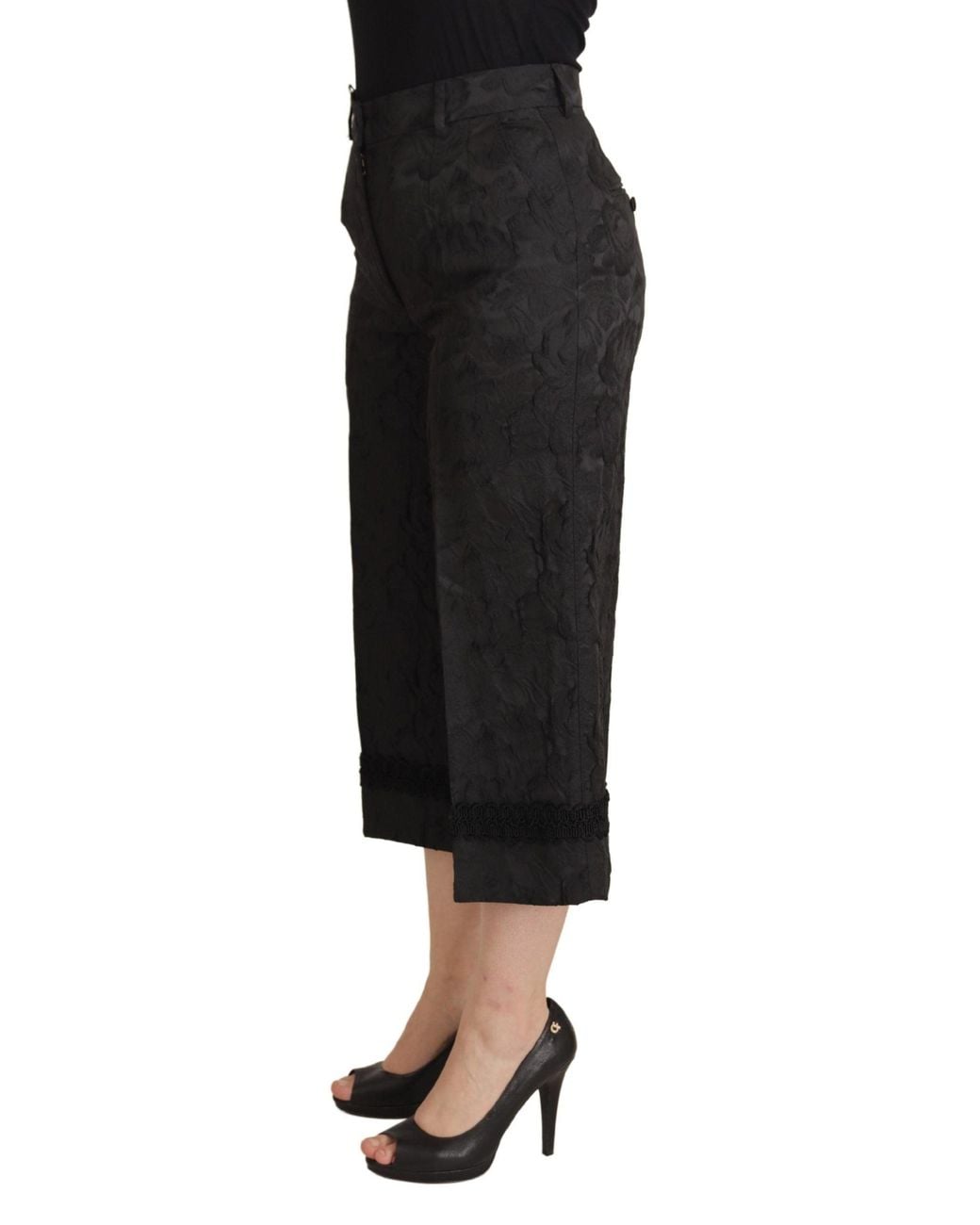 Dolce & Gabbana Black Floral Culottes Lace Trim