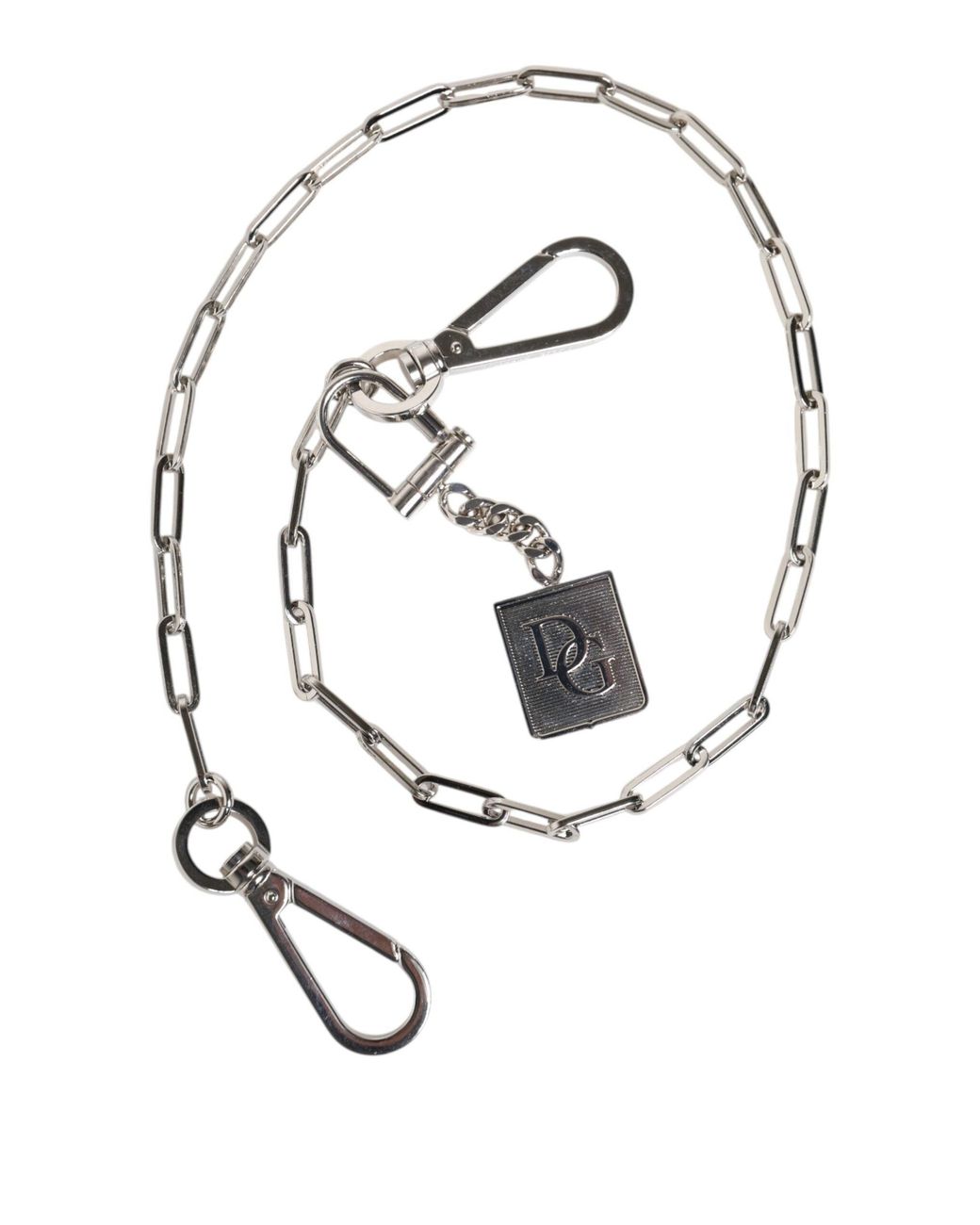 Dolce & Gabbana White Silver Tone Metal Chain Dg Charm Belt Keychain for men