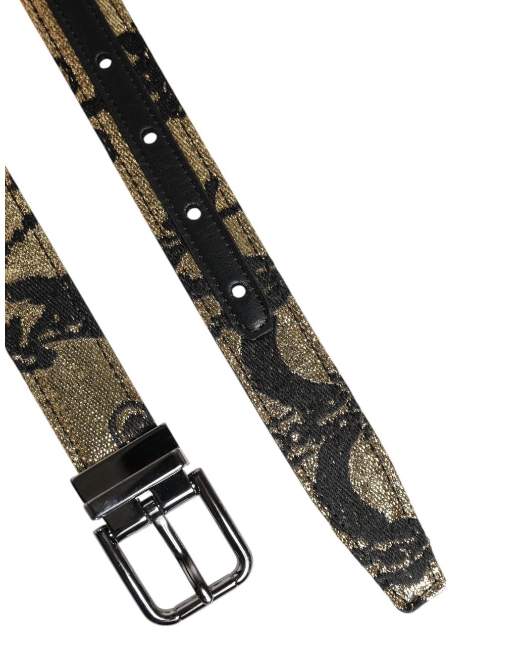 Dolce & Gabbana Black Brocade Fabric Belt With Leather for men
