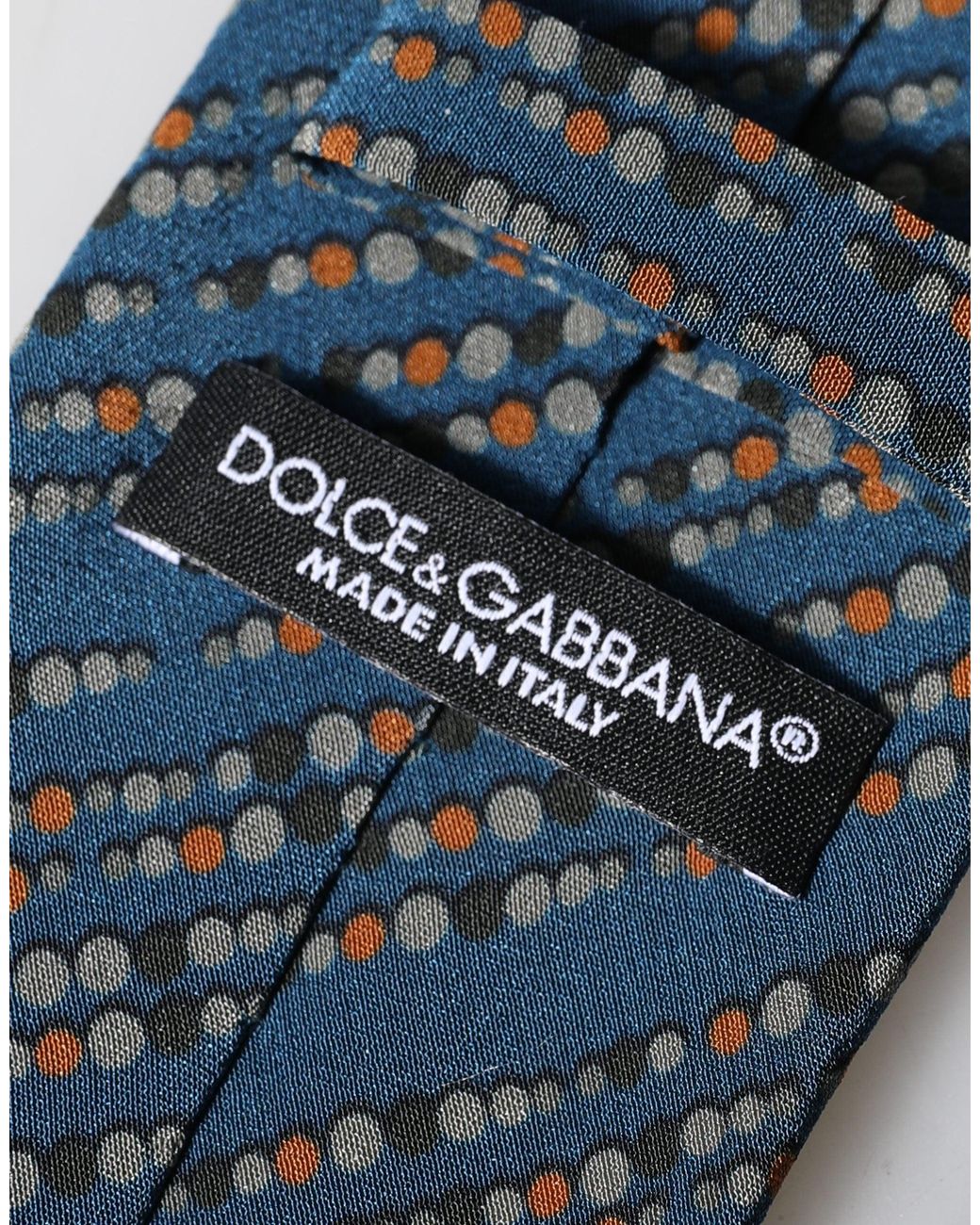Dolce & Gabbana Blue Patterned Silk Adjustable Tied Necktie Tie for men