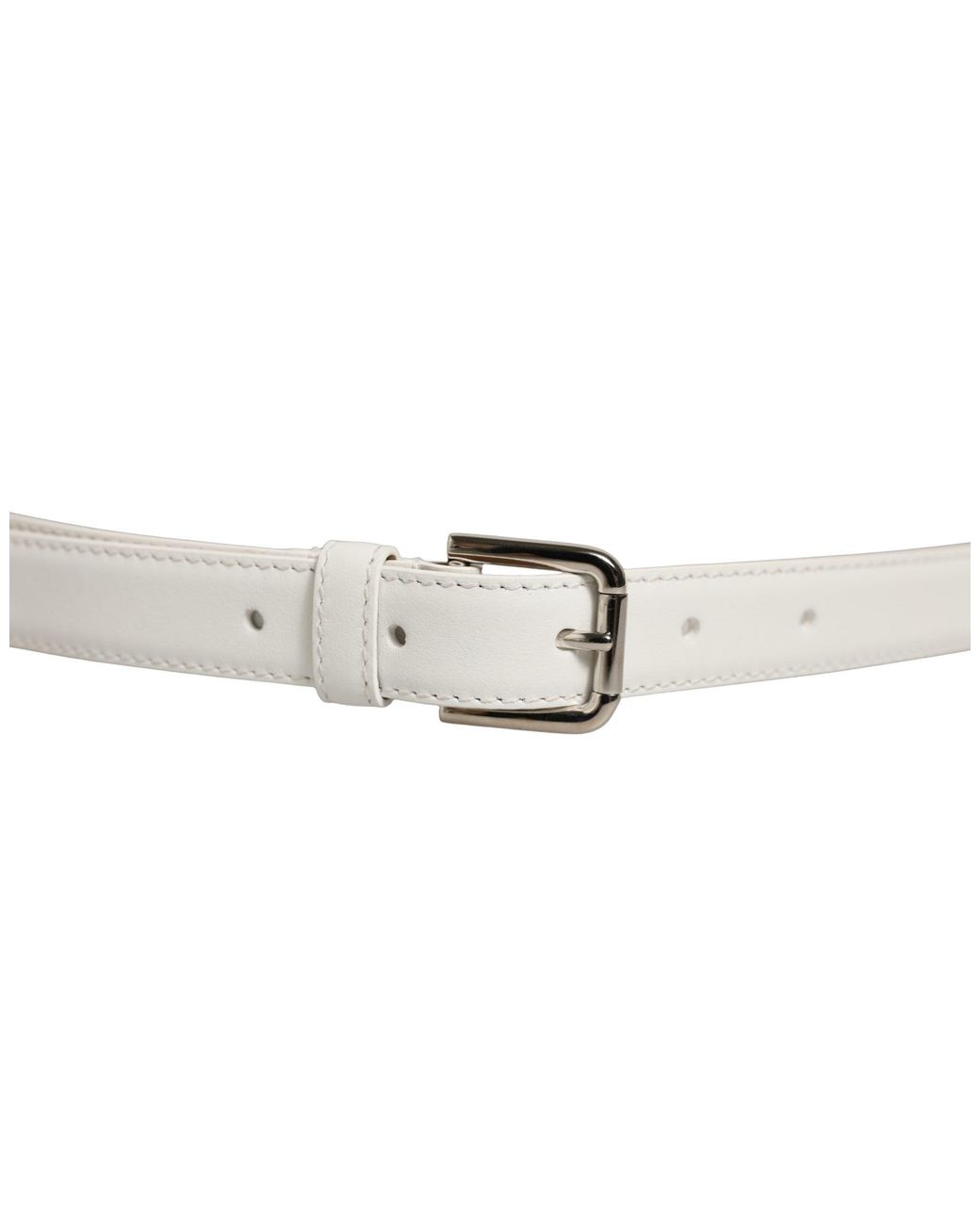 Dolce & Gabbana Gray White Leather Silver Tone Metal Buckle Belt