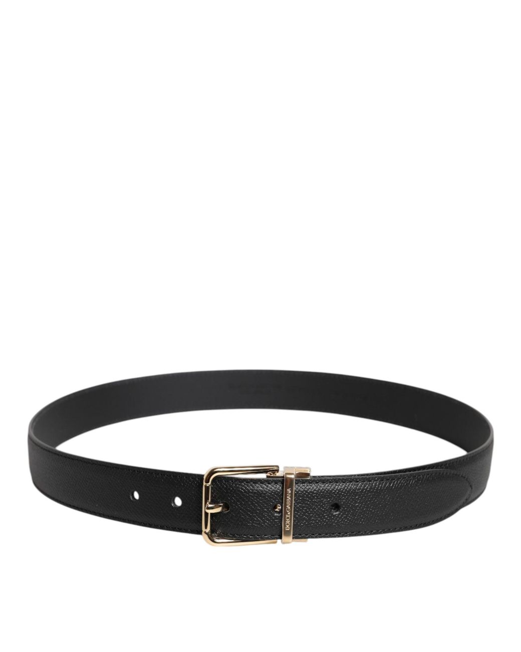 Dolce & Gabbana Black Grained Leather Gold Metal Buckle Belt